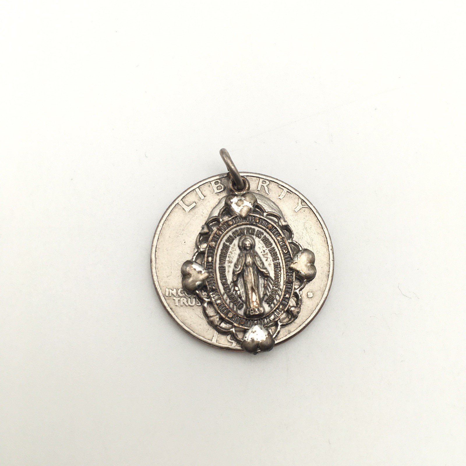 Vintage Sterling Silver CREED Miraculous Mary 1830 Charm Marked Sterling 3g #40