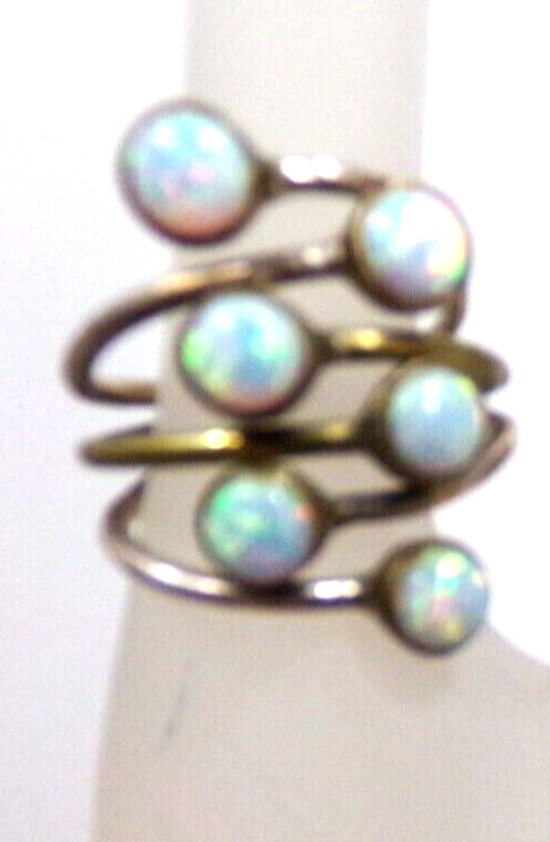 aa VINTG OPAL 925 STERLING SILVER RING SIZE 7 w/six 4mm opal JZ89 j88cr cl88cr