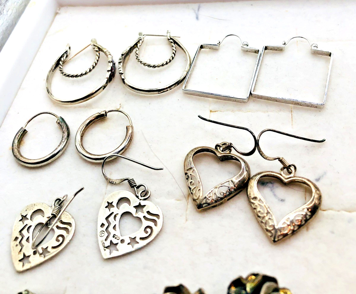 15 Pairs Vintage Sterling Silver Earrings 10 for Pierced Ears, 5 Other 64 Grams.