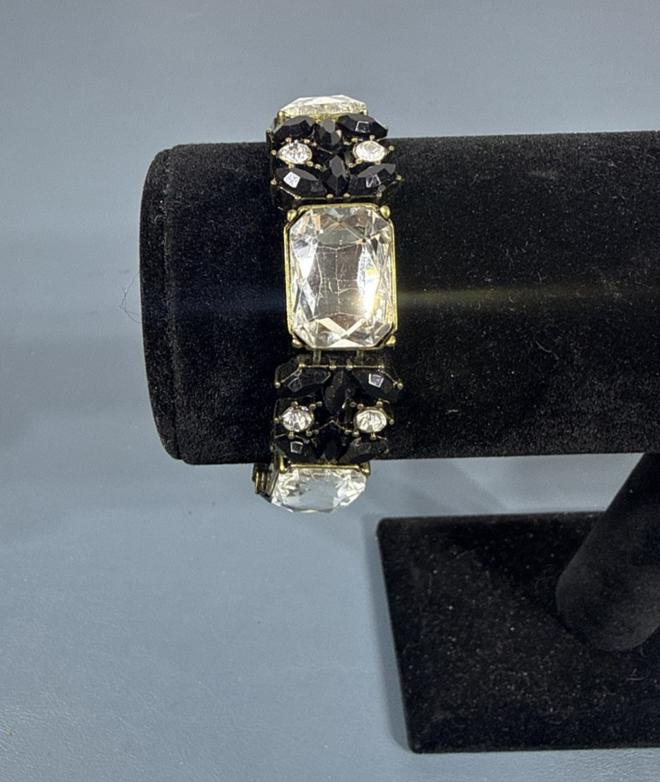 Vintage Black & Clear Rhinestone Stretch Bracelet