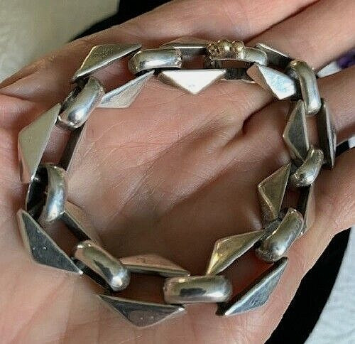 VINTAGE STERLING & GOLD FABULOUS HEAVY LINK BRACELET MAY BE NATIVE AMERICAN