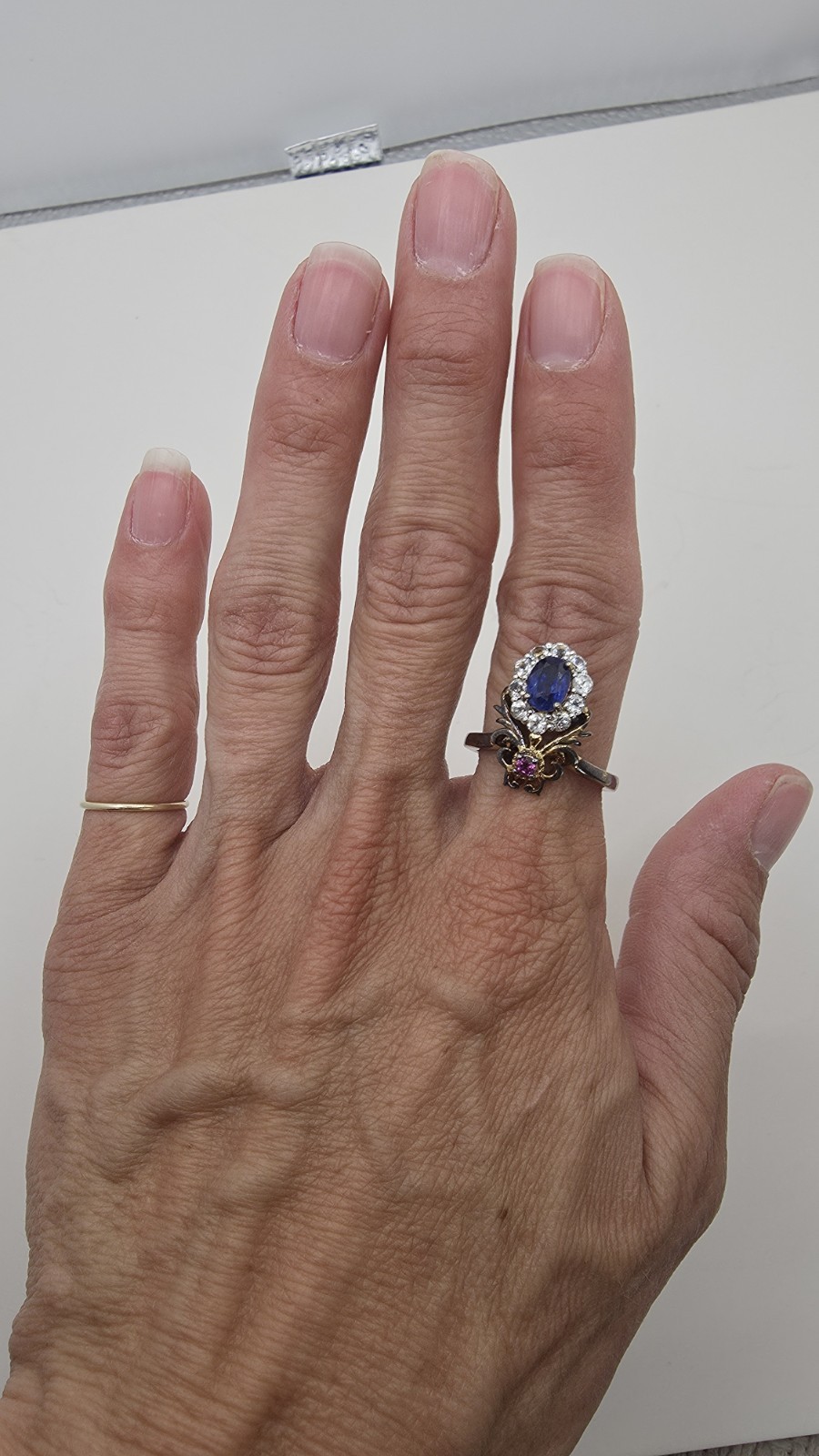 Vintage Sterling Silver 925 Victorian Two Tone Sapphire And Ruby Ring Size 7