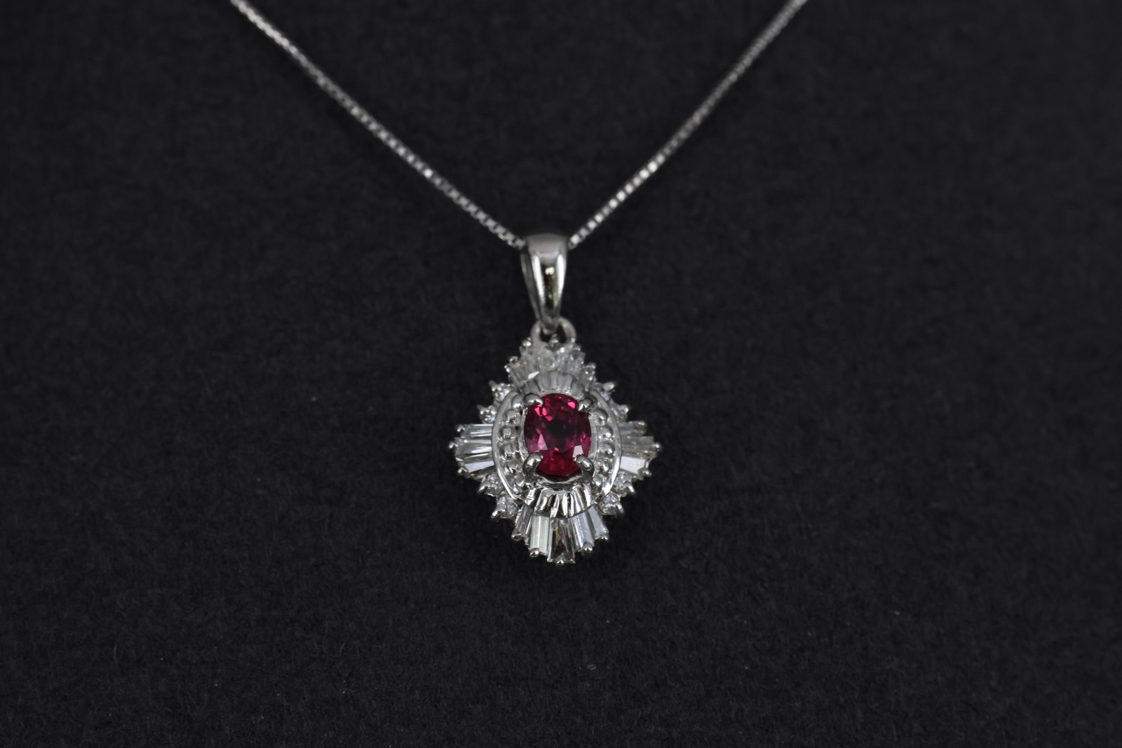 Fine 0.35ct Intense Red Ruby & 0.06ct Diamond 16 Inch Platinum Necklace, 4.29g