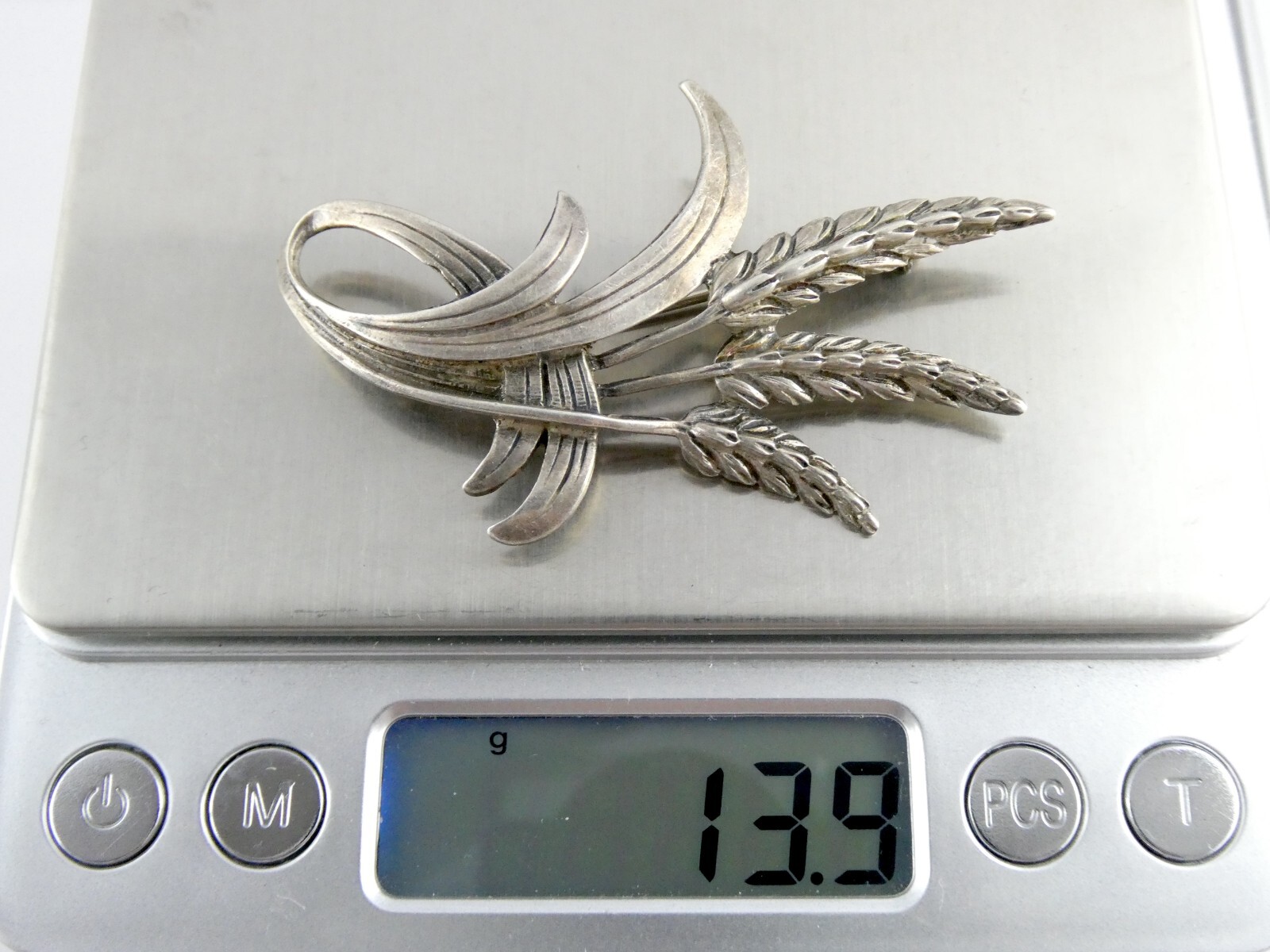 Vintage Danecraft Sterling Silver Wheat Stalks Brooch Pin 925 13.9g 2 3/8 Inches