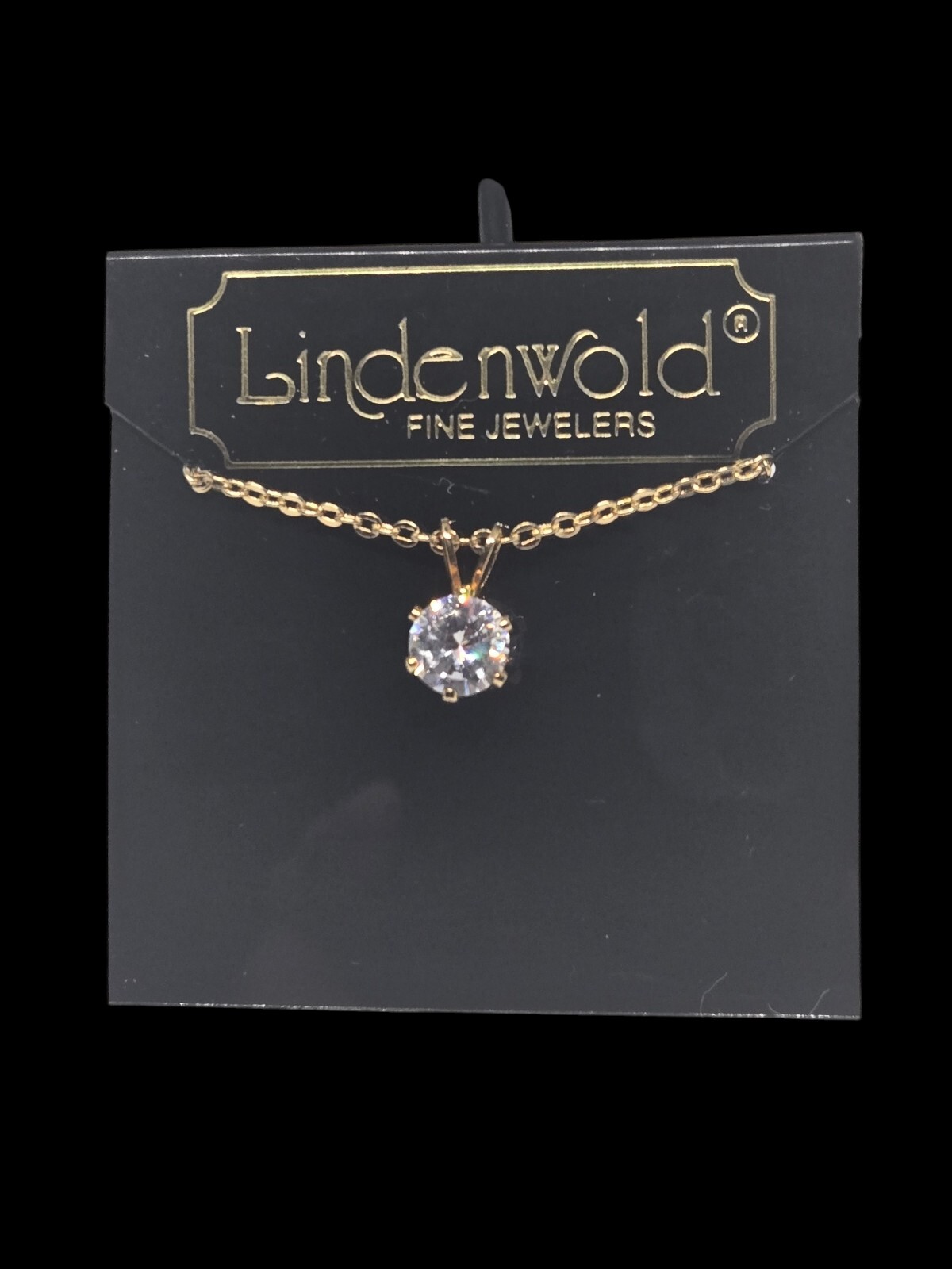 Vintage Lindenwold Fine Jewelers 18″ Gold Tone Cubic Zirconia Necklace Pendant