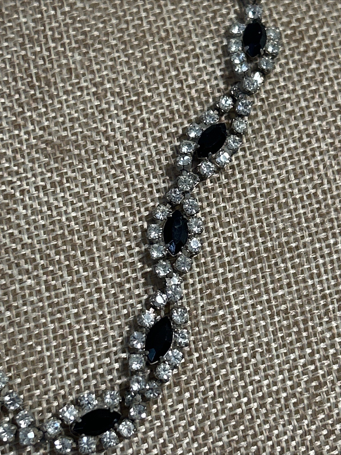Vintage Silver-Tone Choker with Black Marquise & Clear Round Rhinestones