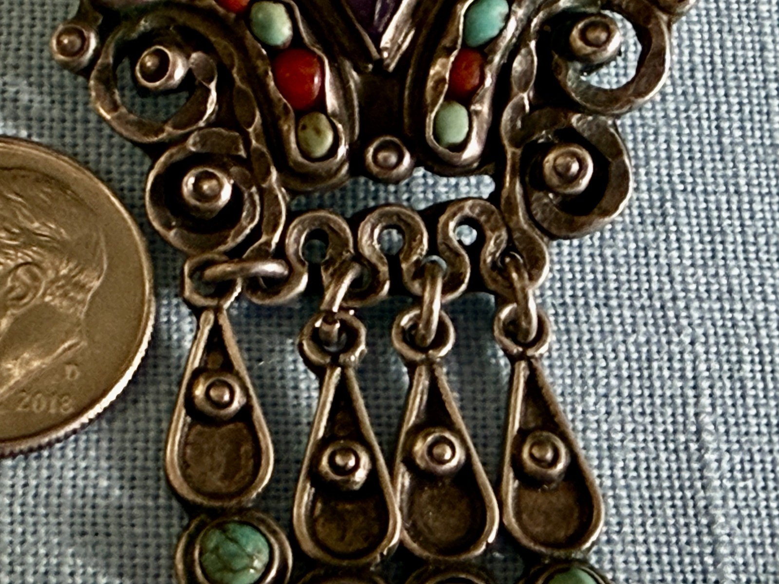 VTG ORNATE CORAL AMETHYST? SINGLE LG EARG TO BECOME GRAND PENDANT almost 2″ LONG