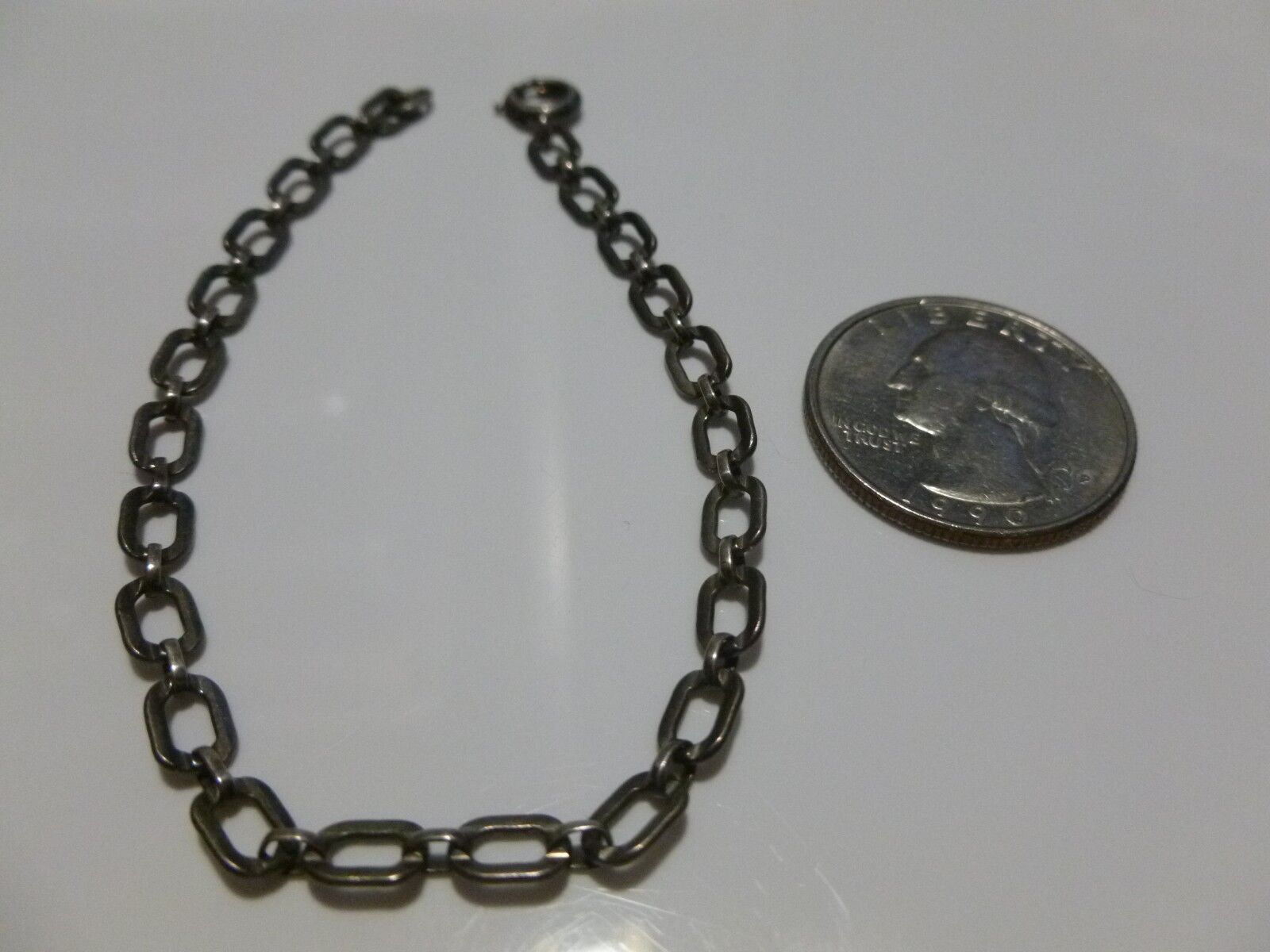 ANTIQUE OLD NOUVEAU DECO POSSIBLE CHARM STYLE STERLING SILVER CABLE BRACELET 7″