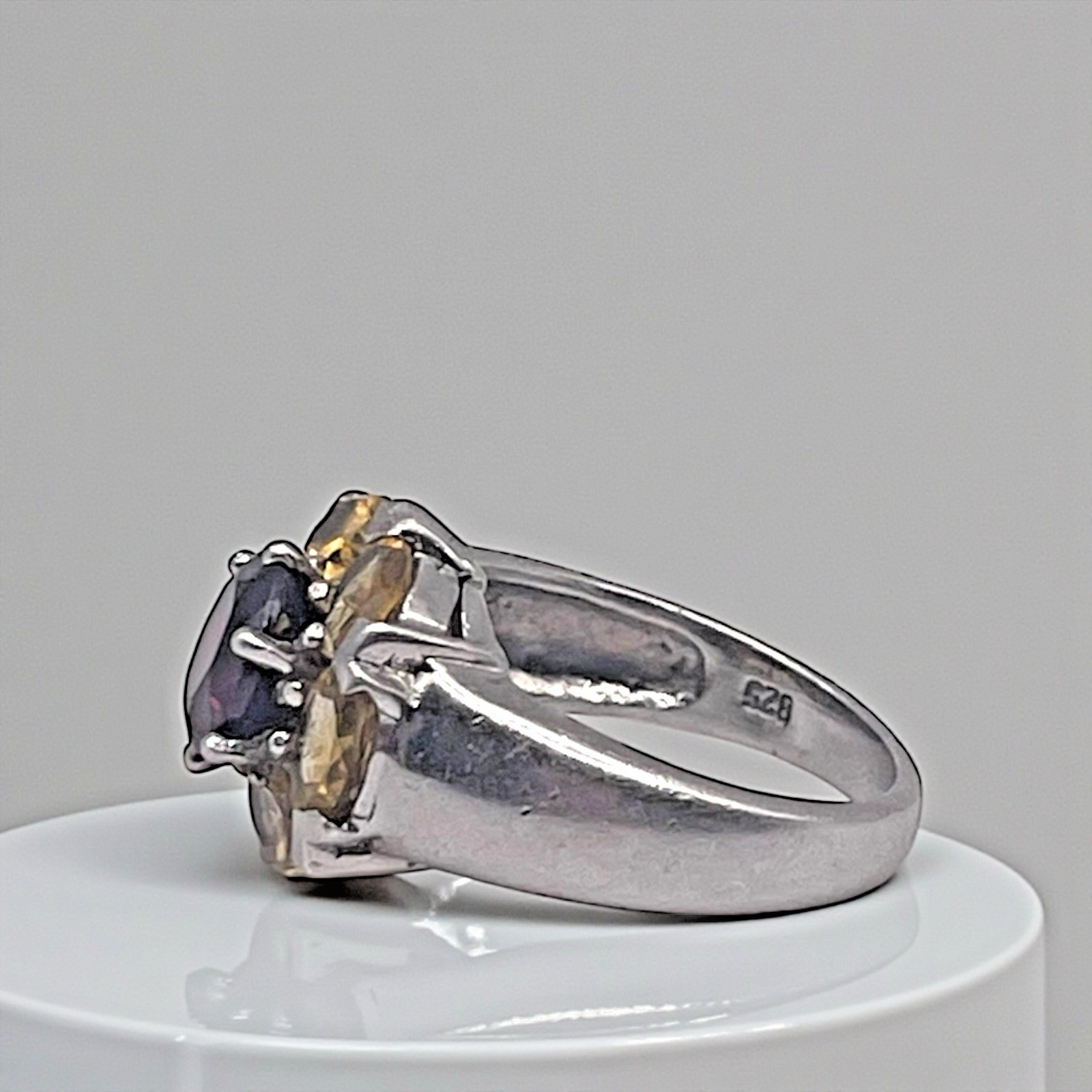 Estate Red & Yellow CZ Cluster 925 Sterling Silver Cocktail Ring, size 7