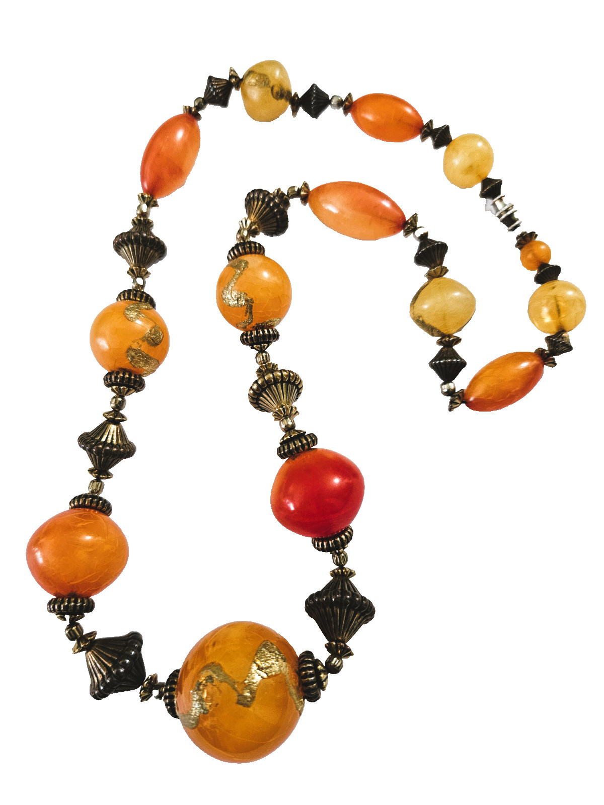 VINTAGE Art Deco Venetian Acrylic Beaded Honey Amber Gold Necklace 24″
