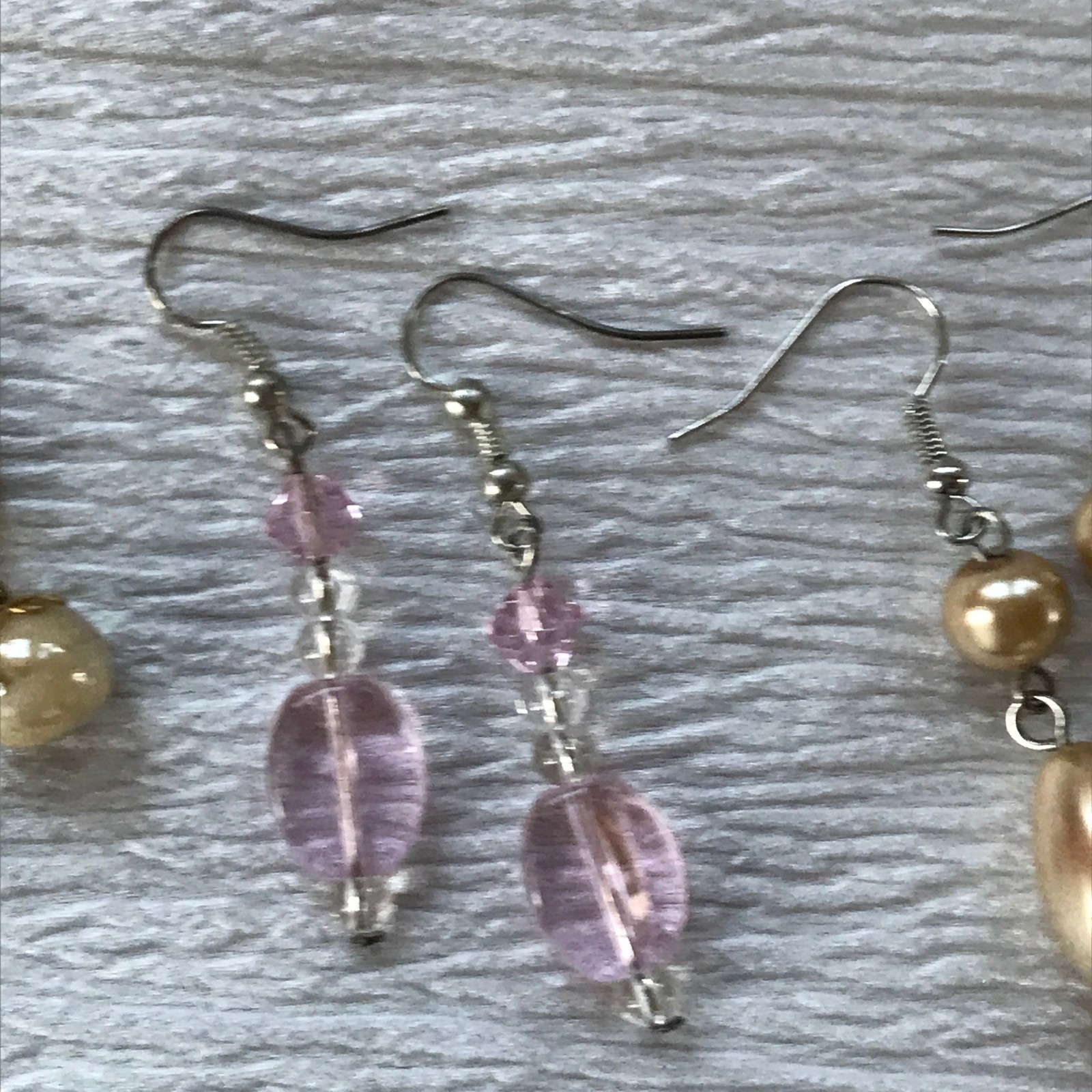 Estate Lot of 3 White & Gold Crackle Champagne Pearl & Light Pink Plastic Bead