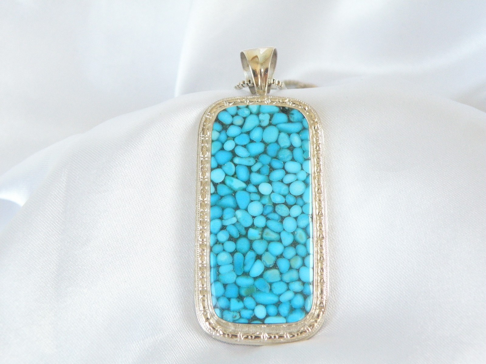Huge Sterling Silver 925 Large Mosaic Turquoise Statement Pendant Necklace