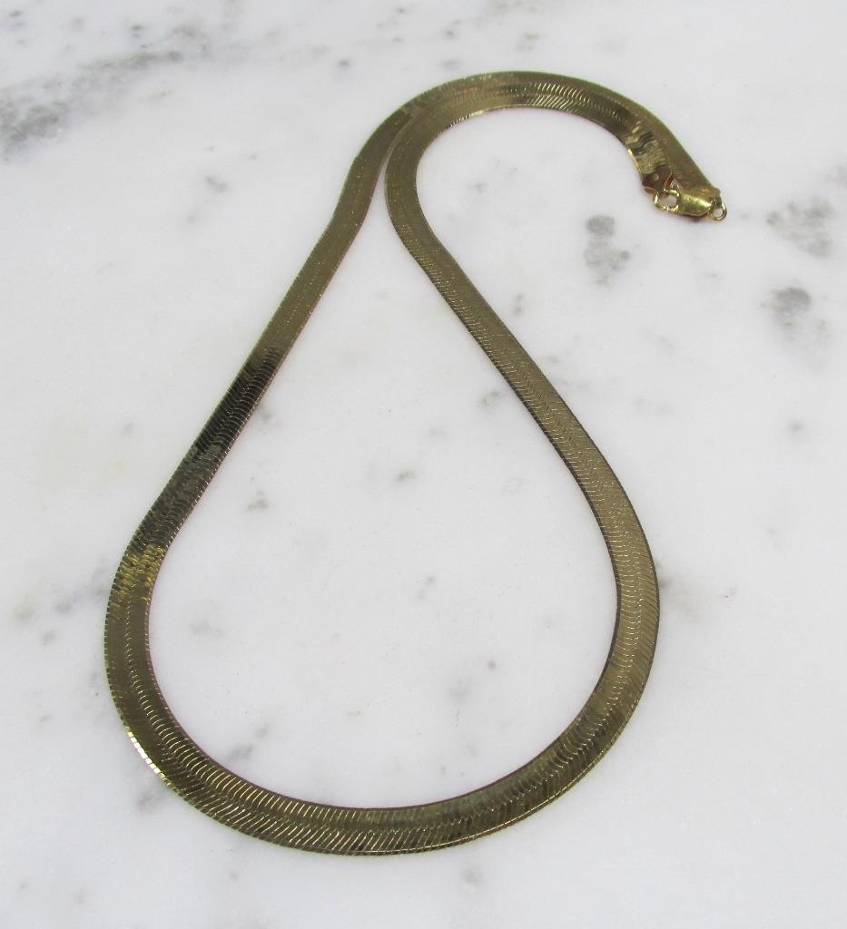 Gold Plated Sterling Silver Herringbone Necklace ~ 23-1/2″ ~ 25.4g ~ 2-G289