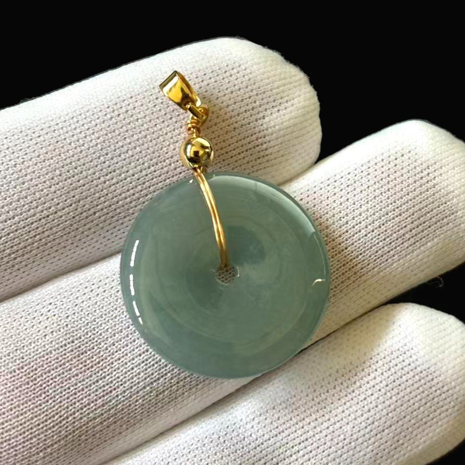 Hi-grade Natural Green Jade Jadeite Round Pendant Charm 22x22mm, Free Necklace