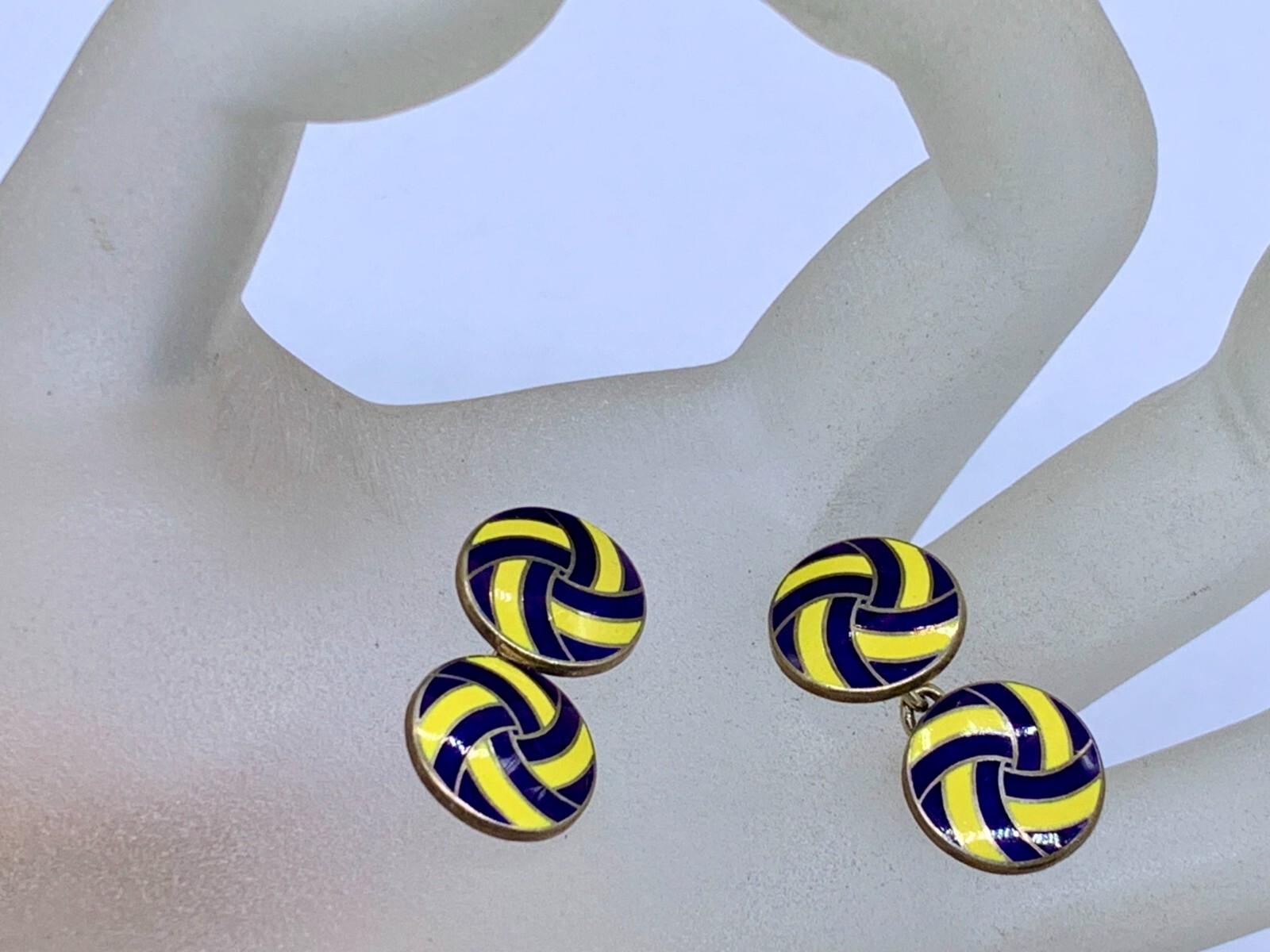 VINTAGE STERLING SILVER DEAKIN FRANCIS PAUL STUART ENAMEL YELLOW BLUE CUFFLINKS