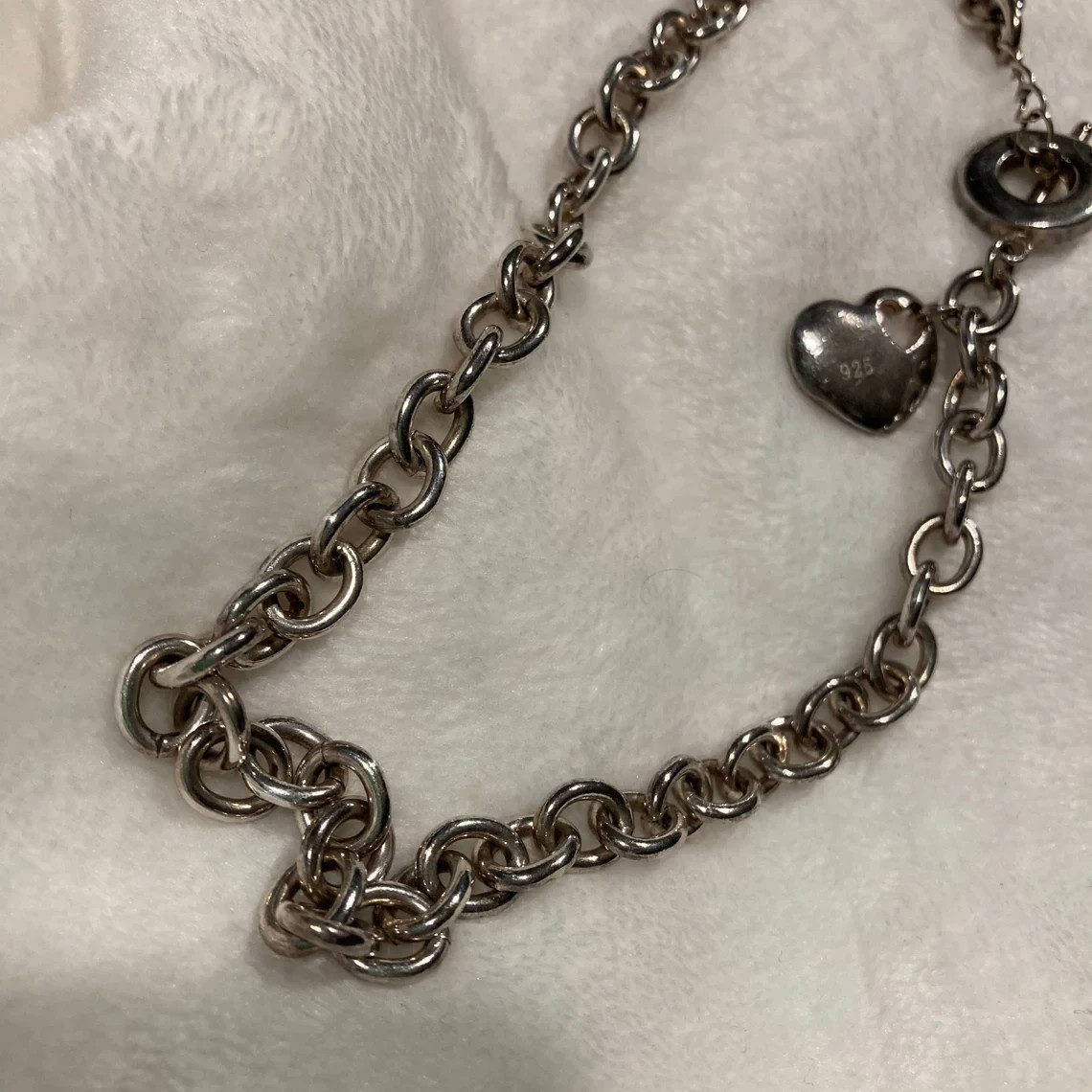 Antique 0.925 Sterling Silver Chain Heart Toggle Closure 73.1 grams 20 Inches