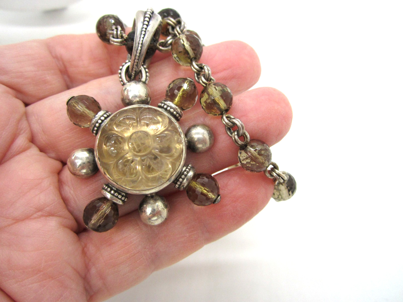 Stephen Dweck Sterling Silver Rock Crystal Quartz 64 Gram Enhancer Drop Necklace