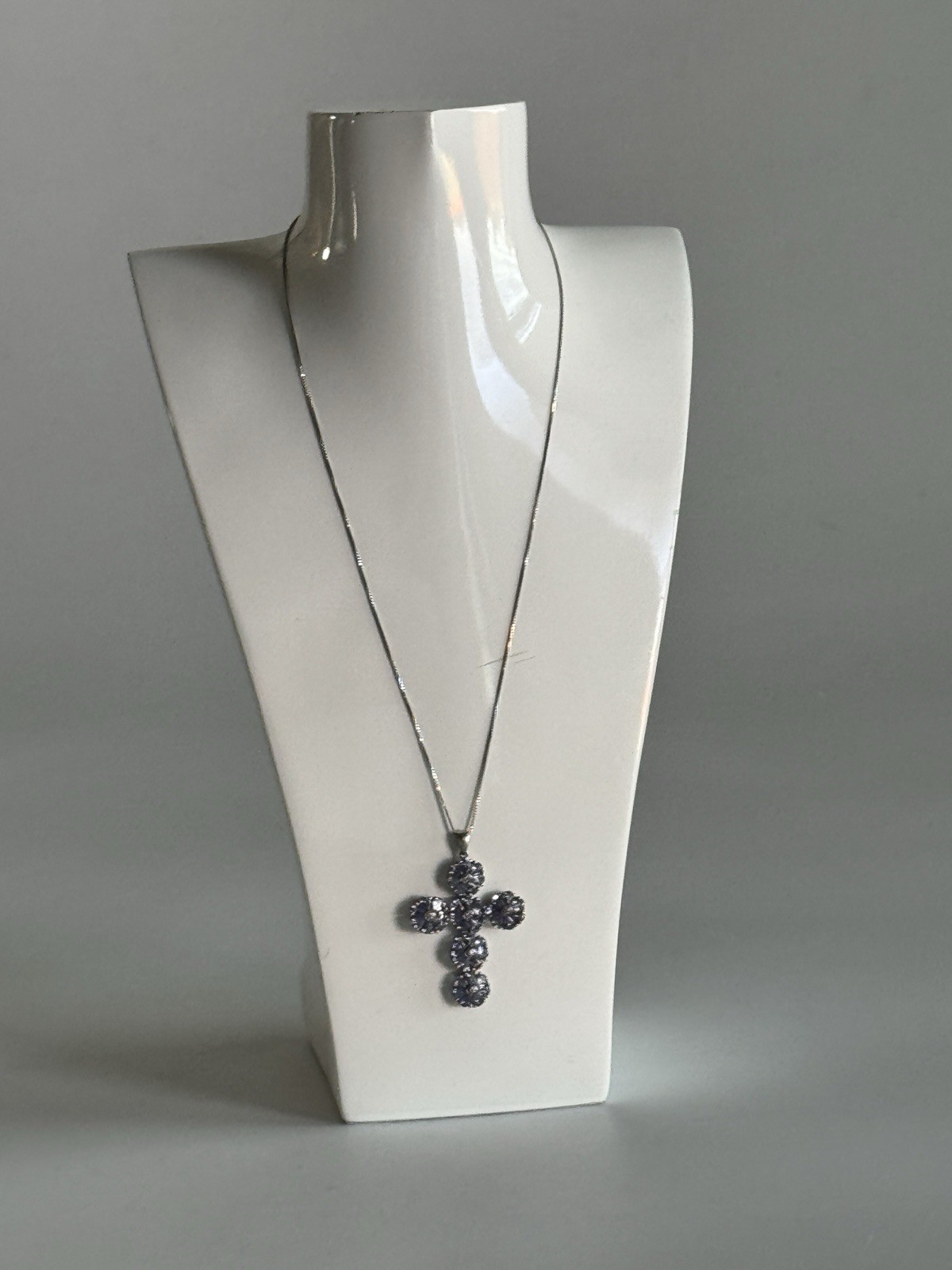 STS Rosette Iolite & Diamond Sterling Floral Religious Cross Pendant Necklace