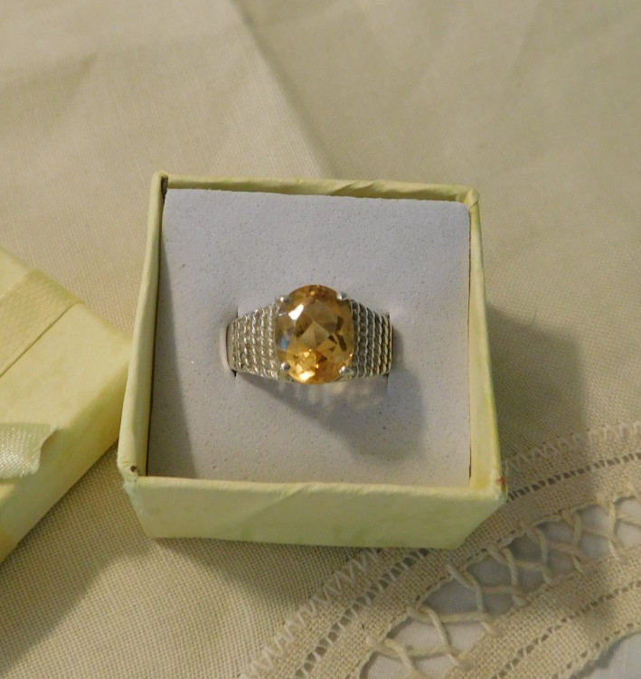 Sterling Silver Yellow Citrine Vintage Ring 925 Size 7