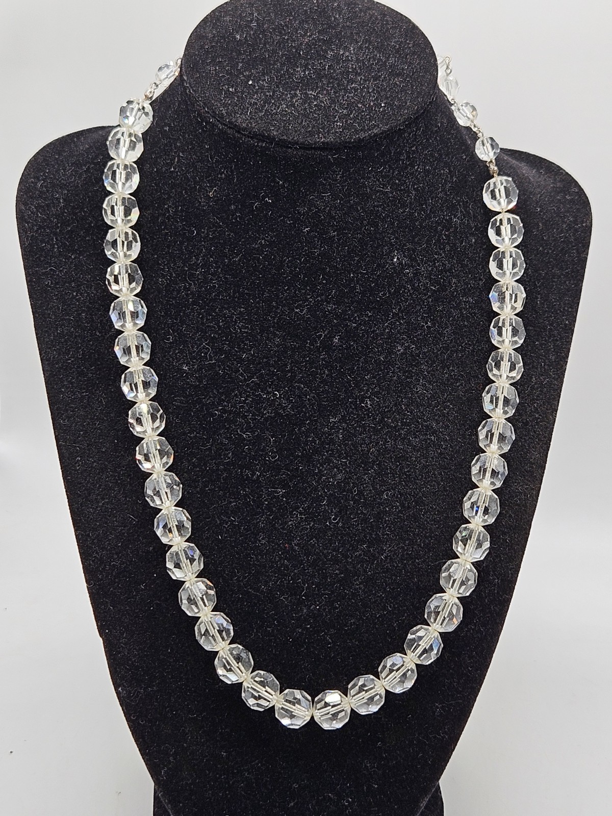 Vintage Faceted Rock Quartz Crystal Beaded Necklace, 16″ To 20″, Unsigned