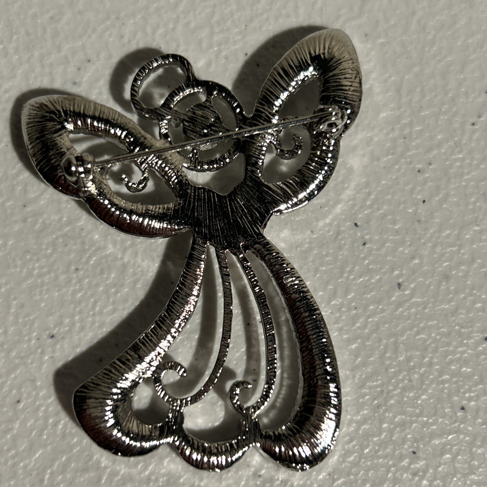 Angel Crystal Brooch Silver approximately 2 1/2” X 2”