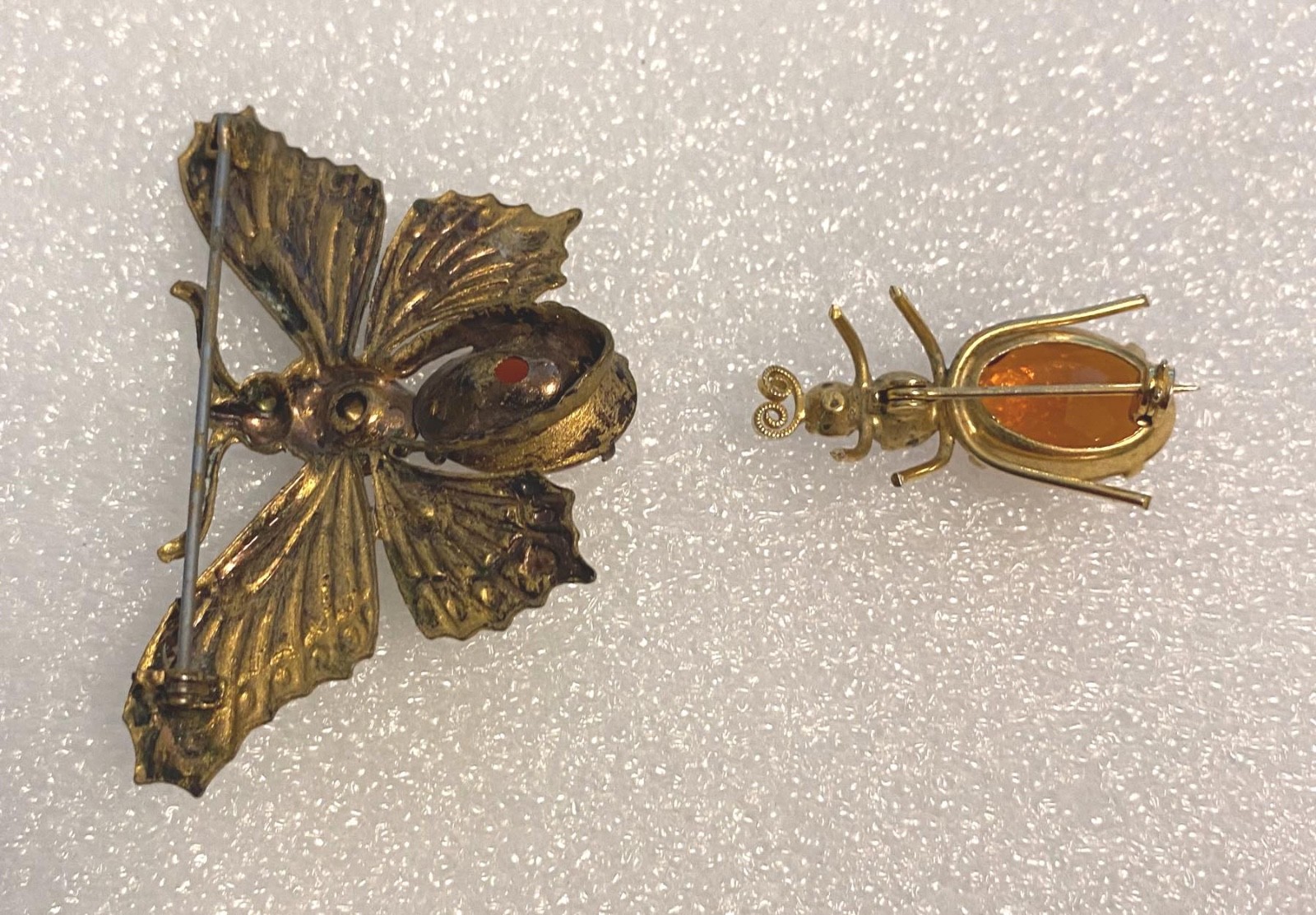 Antique Vintage Bug Pin Brooch Lot Butterfly Moth Blue Rhinestone Carnelian