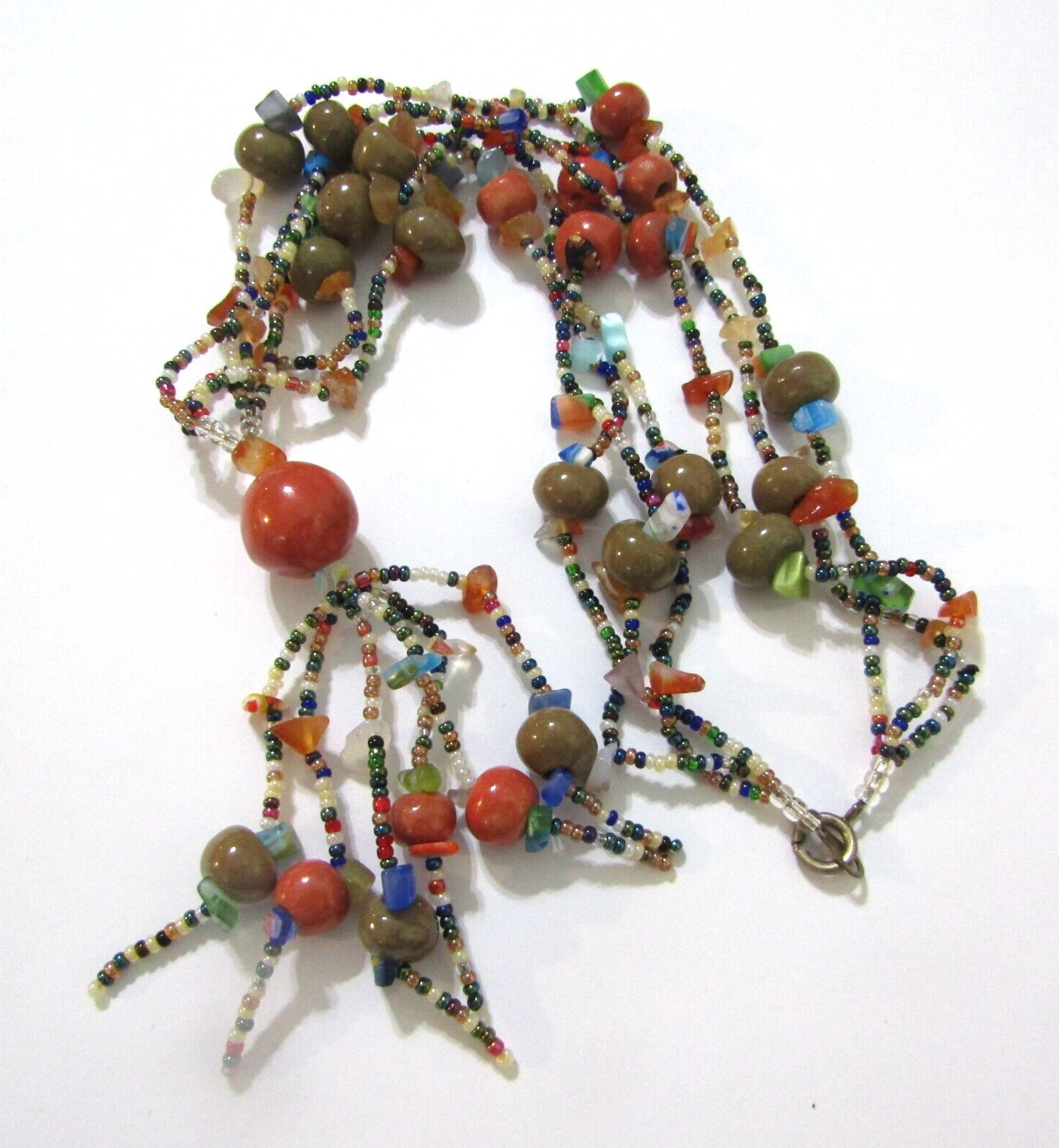 Vintage Glass Bead Tassel Necklace 4*18 in