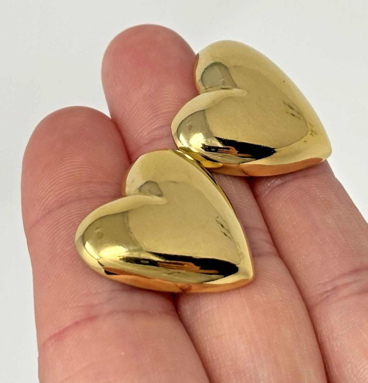 Vintage Estate Large 80s 90s Puff Heart Stud Earrings Bold Gold Tone 1″