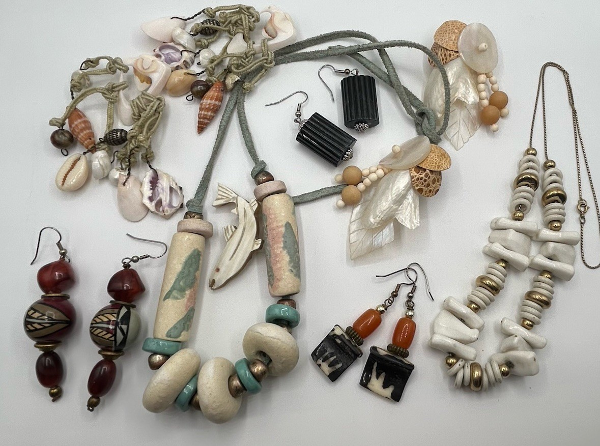 Vintage Nature Jewelry Lot of 8 Beaded Necklace, Shell Earrings Beach