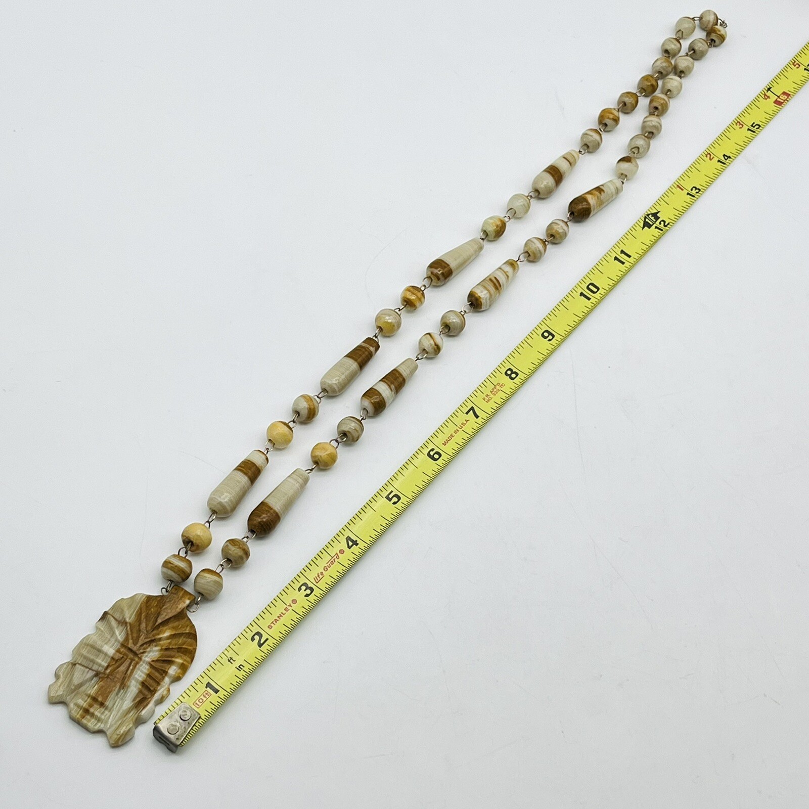 Vintage Aztec Face Pendant Necklace All Stone 28″
