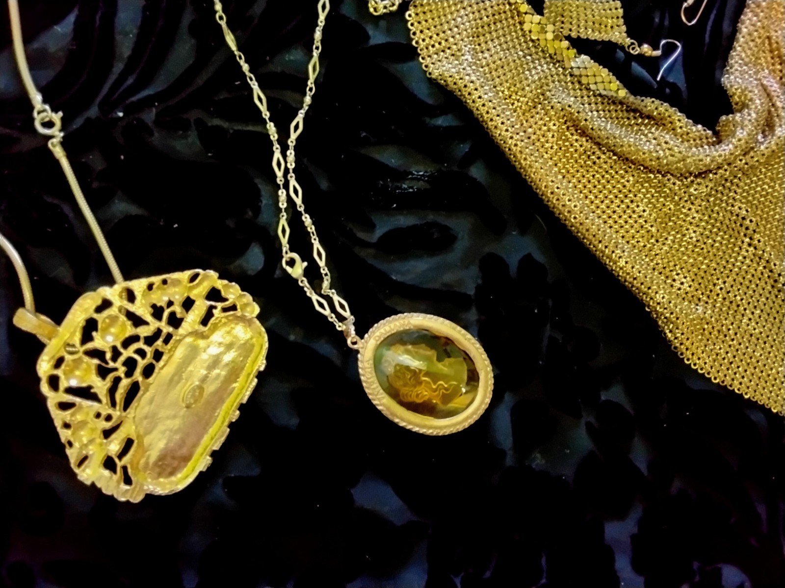 Vintage designer signed gold tone cabochon jewelry lot