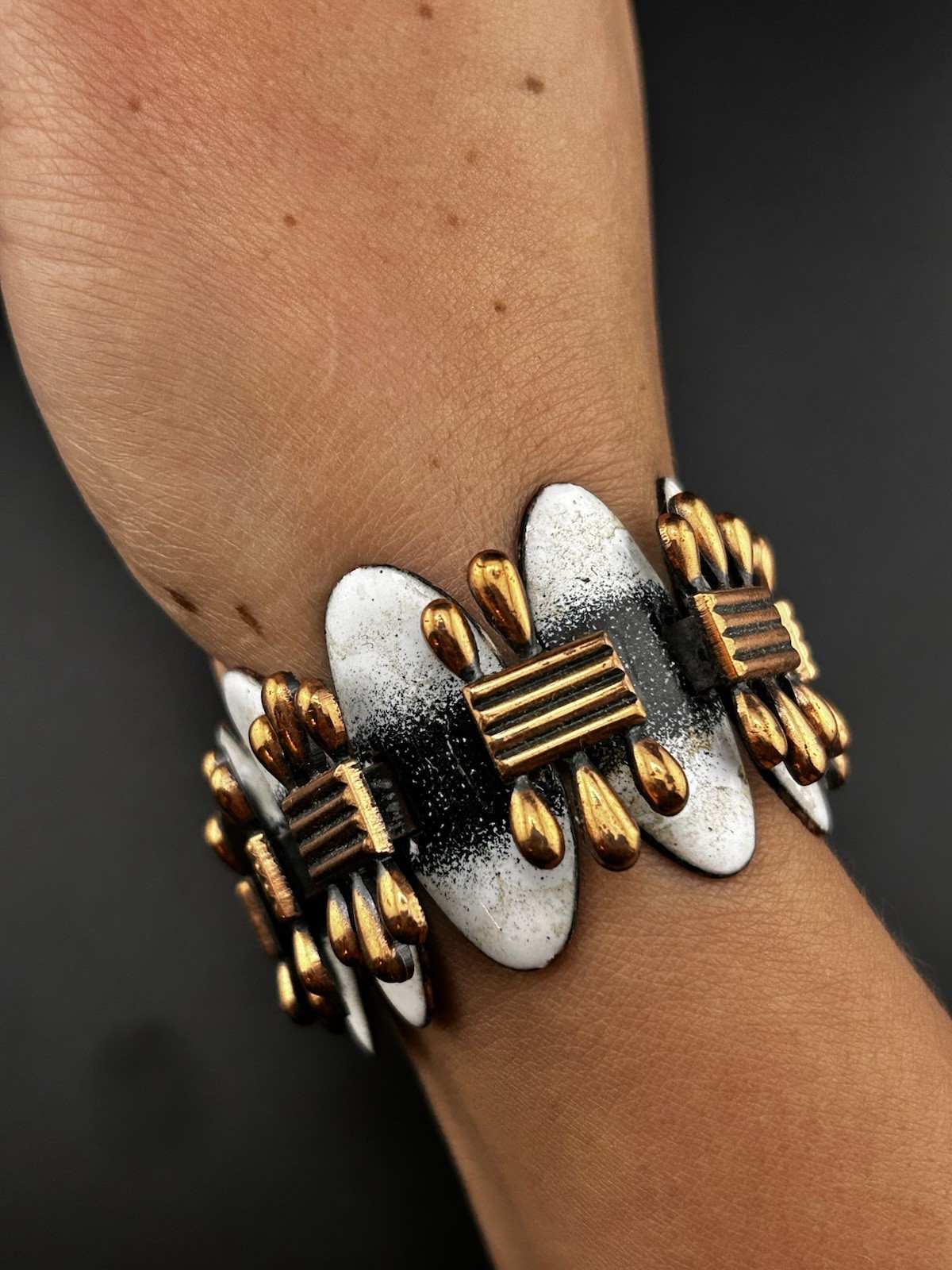 Vintage Matisse Renoir White Black Enamel Bracelet