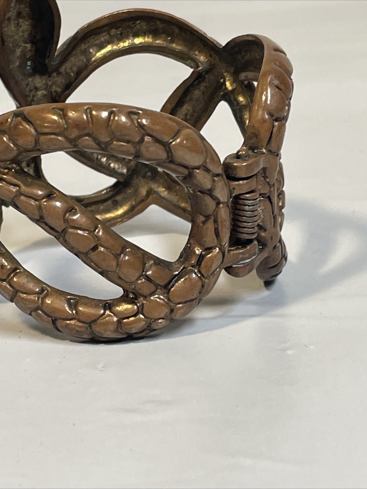 1970 – 1980 Copper Coiled Snake Biker Goth Western Hinged Bracelet Vtg Gem Eyes