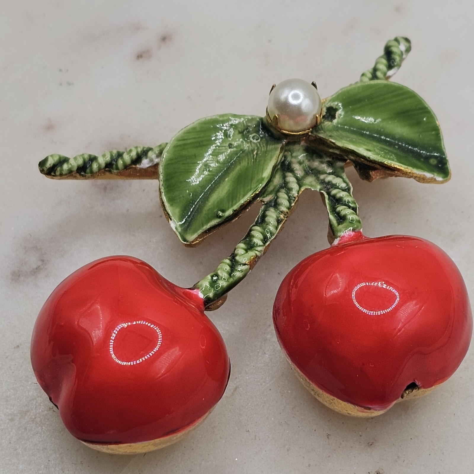 Vintage Originals By Robert Cherry Brooch Enamel Brass Figural Fruit MCM Retro