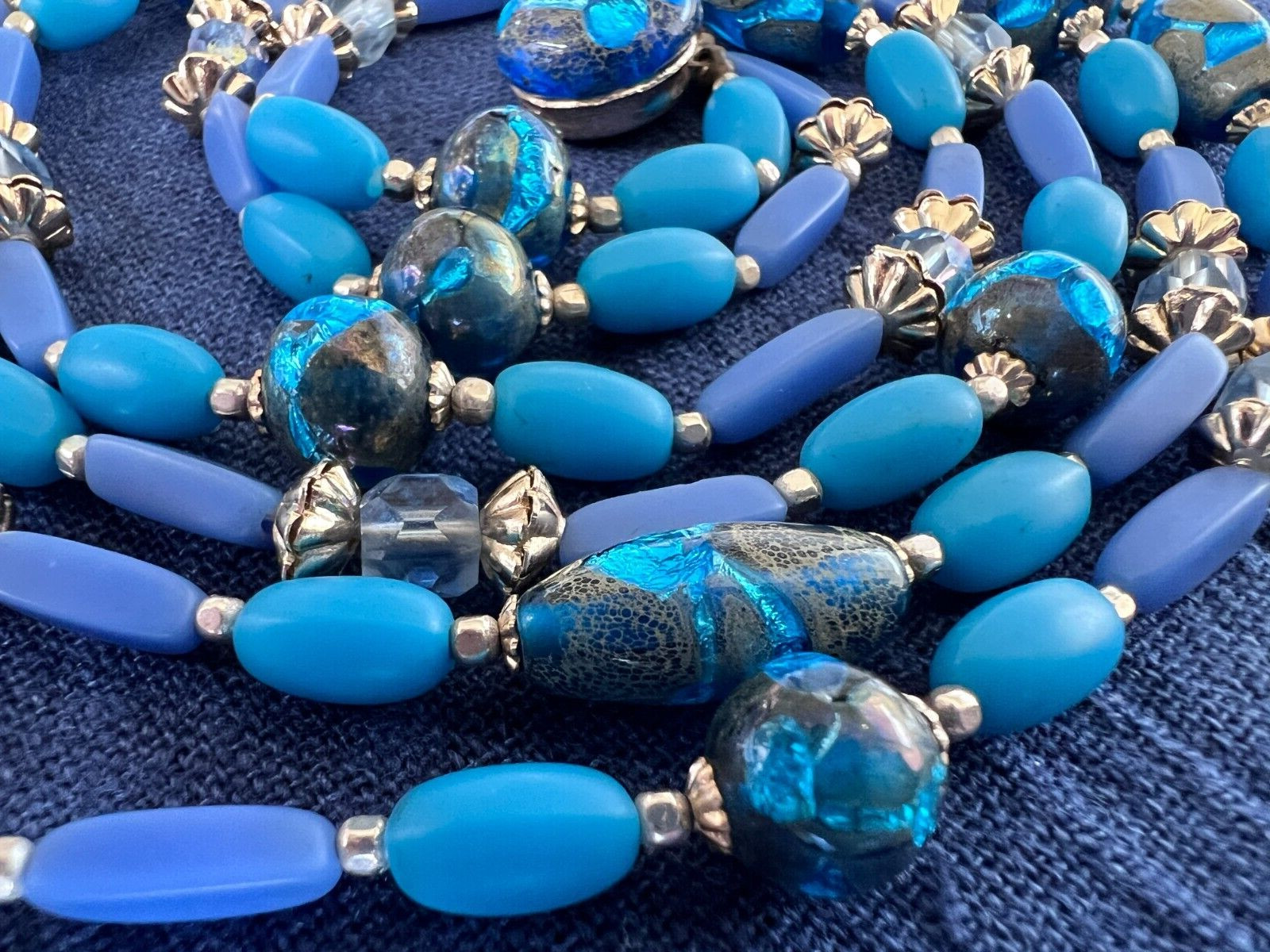 Murano Glass Beaded 2 Strand Necklace 22 Inches Long Blue