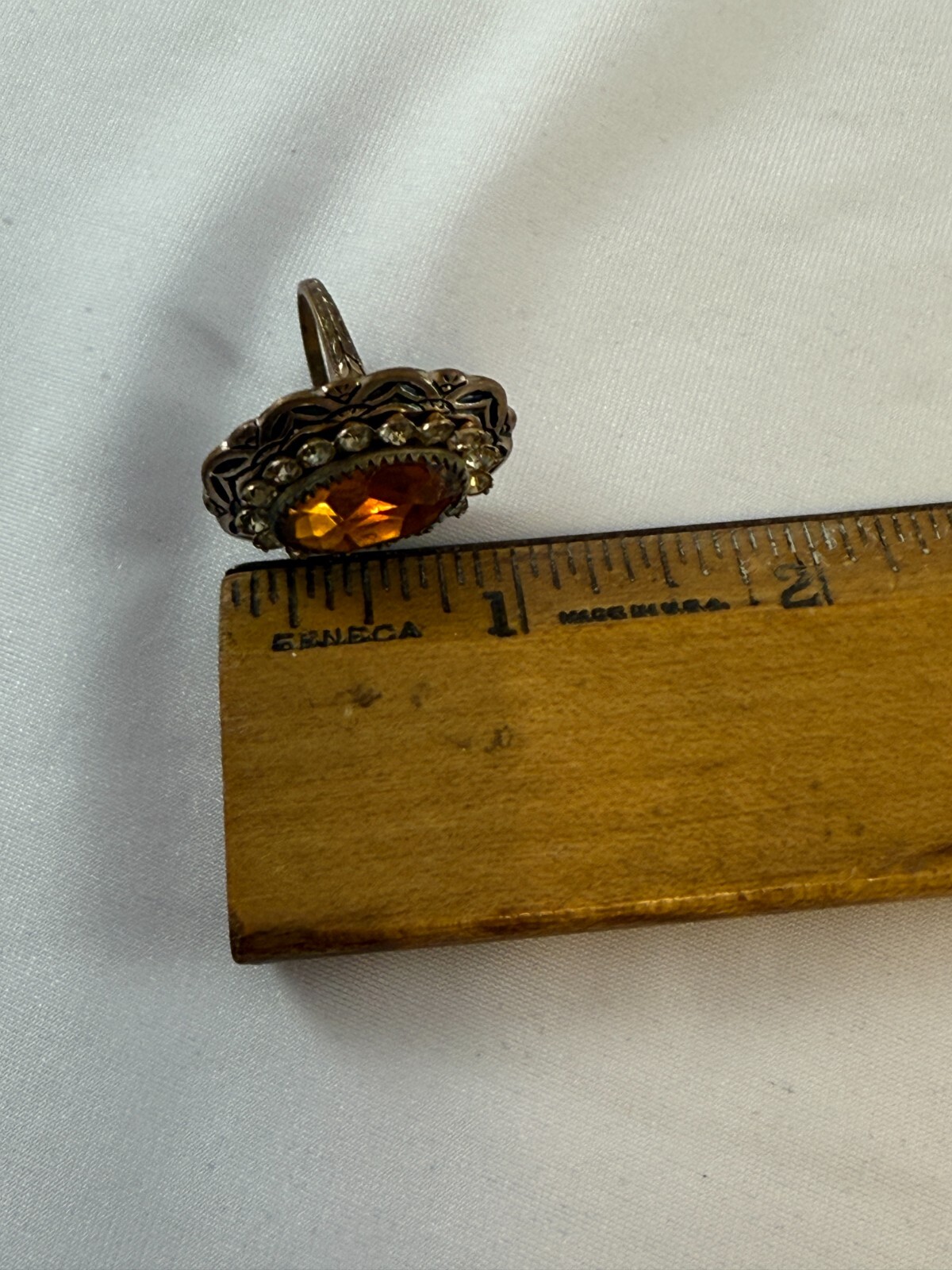 Vintage Cognac & Clear Rhinestone Antiqued Gold Tone Oval Ring Size 4.25