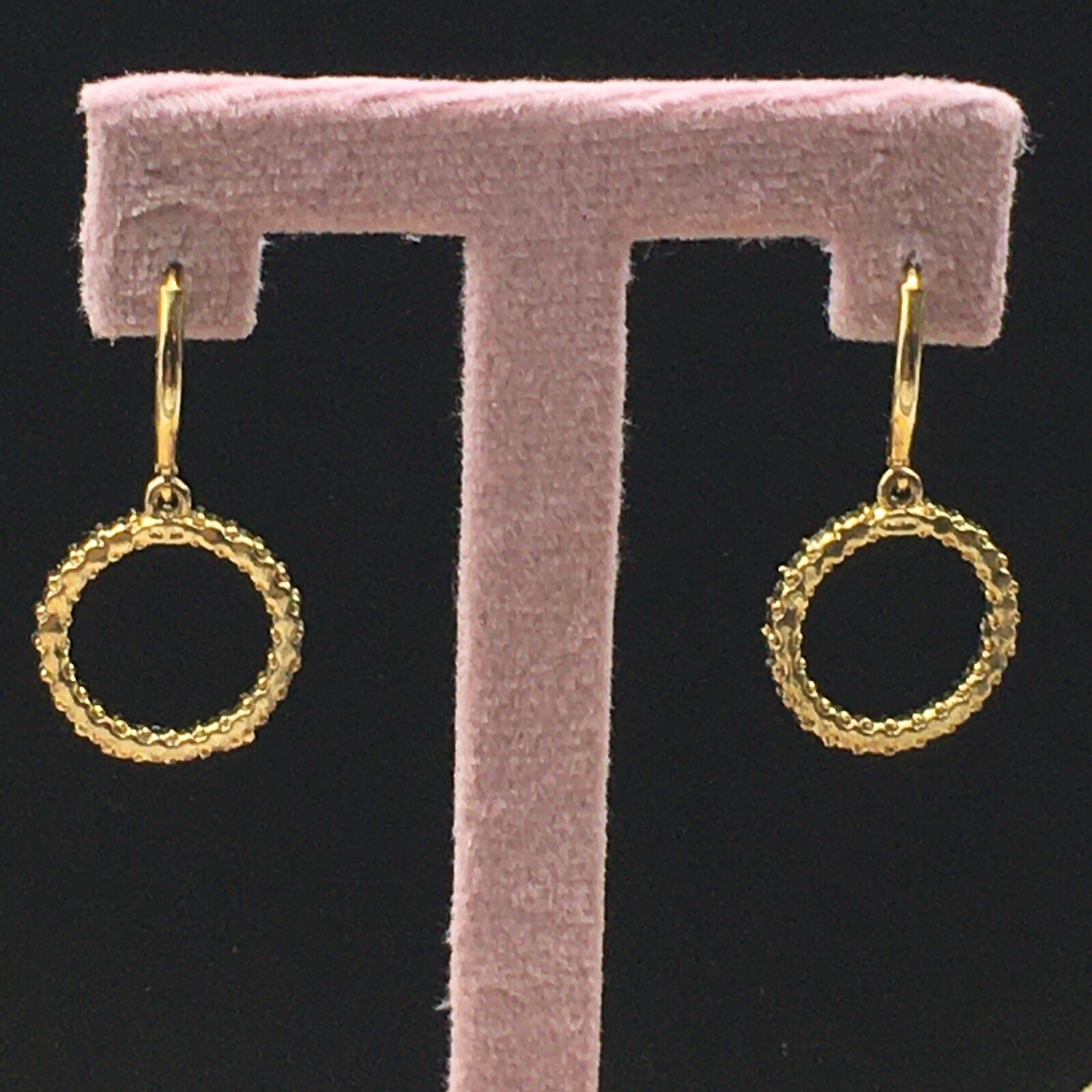 Avon Rhinestone Earrings Gold Tone Round Pave Circle Lever Back 1.5″