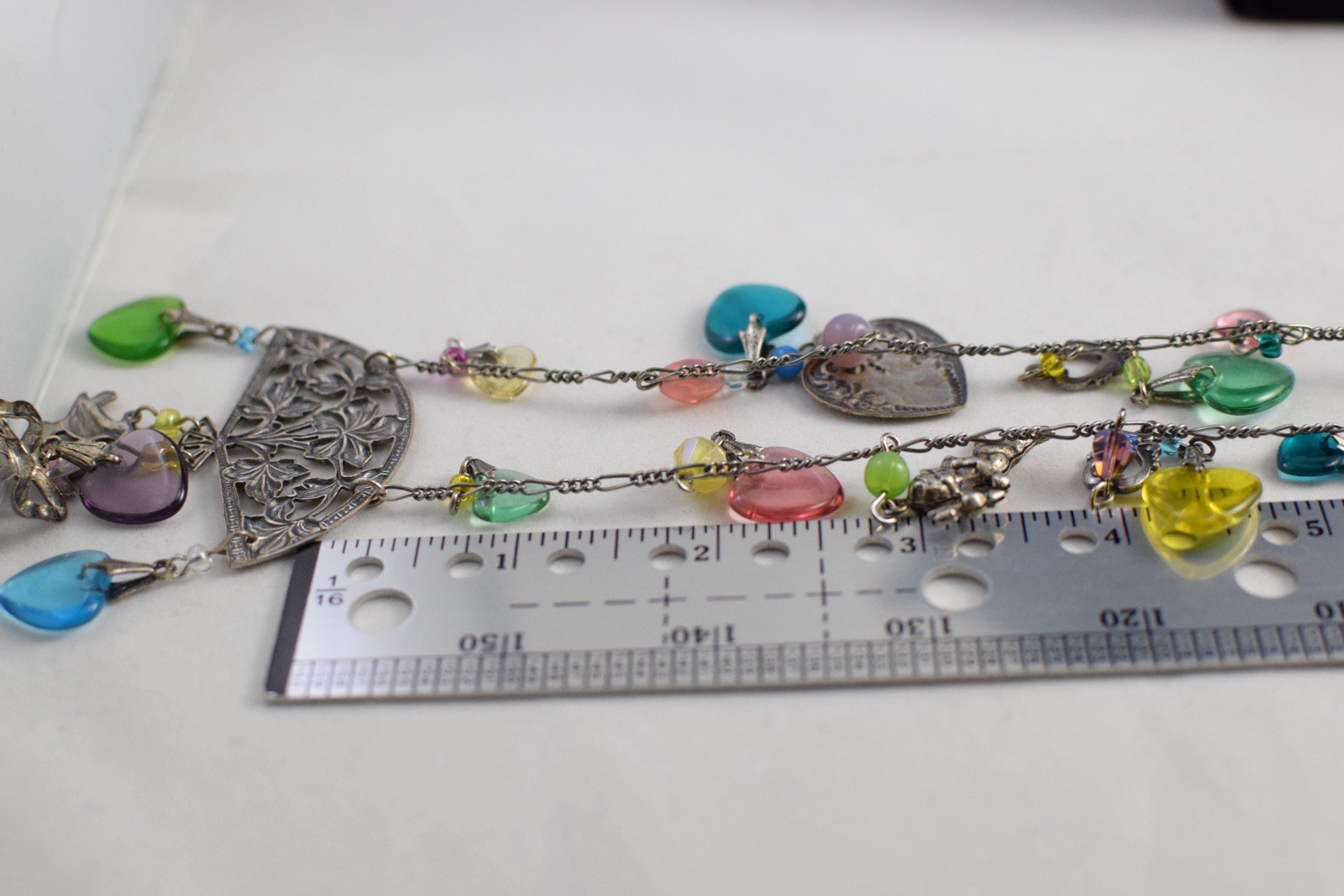 VTG? Glass Works Studio Glass Puffy Hearts Cupid Lock Heart Charm Necklace Read