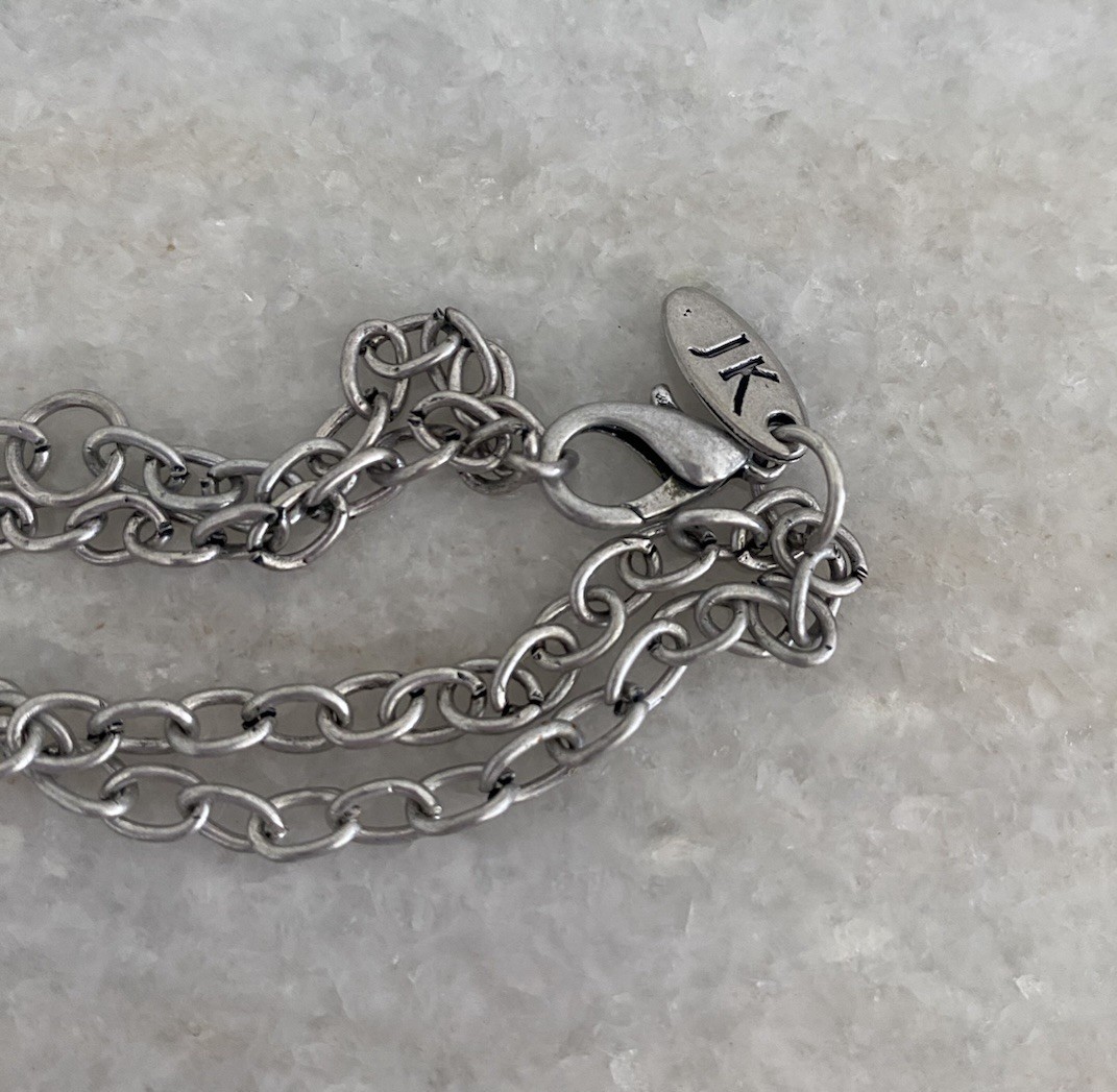 Jewel Kade JK Fleur De Lis Eiffel Tower Pendant Necklace Silver Rolo Link Chain