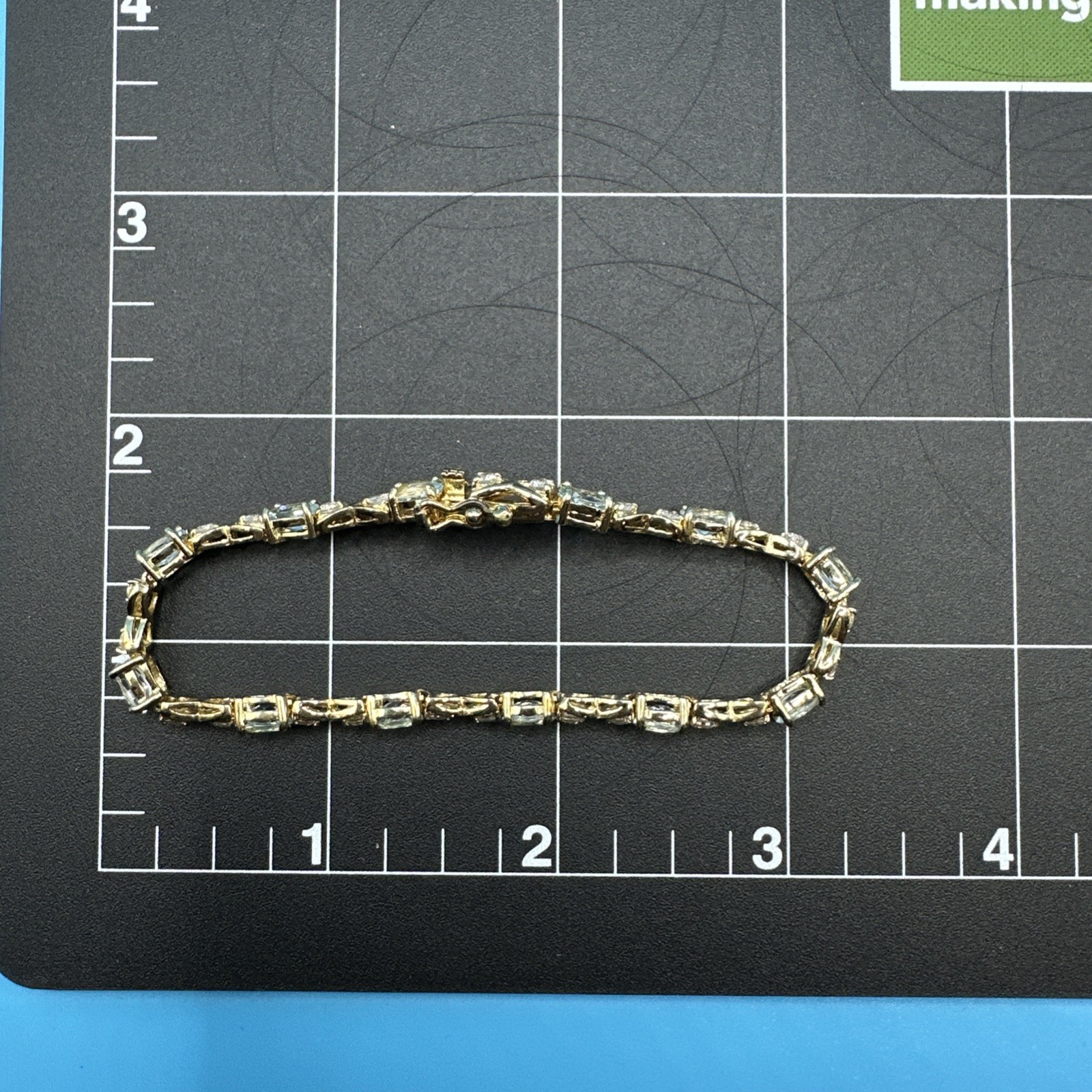 Vintage Suzanne Somers Aqua Blue & White/Colorless CZ 925 Gold Bracelet 7in