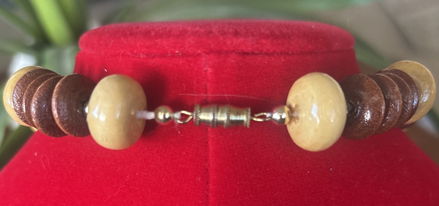 Vintage Unique Handmade Wooden & Shell Beaded Statement Necklace