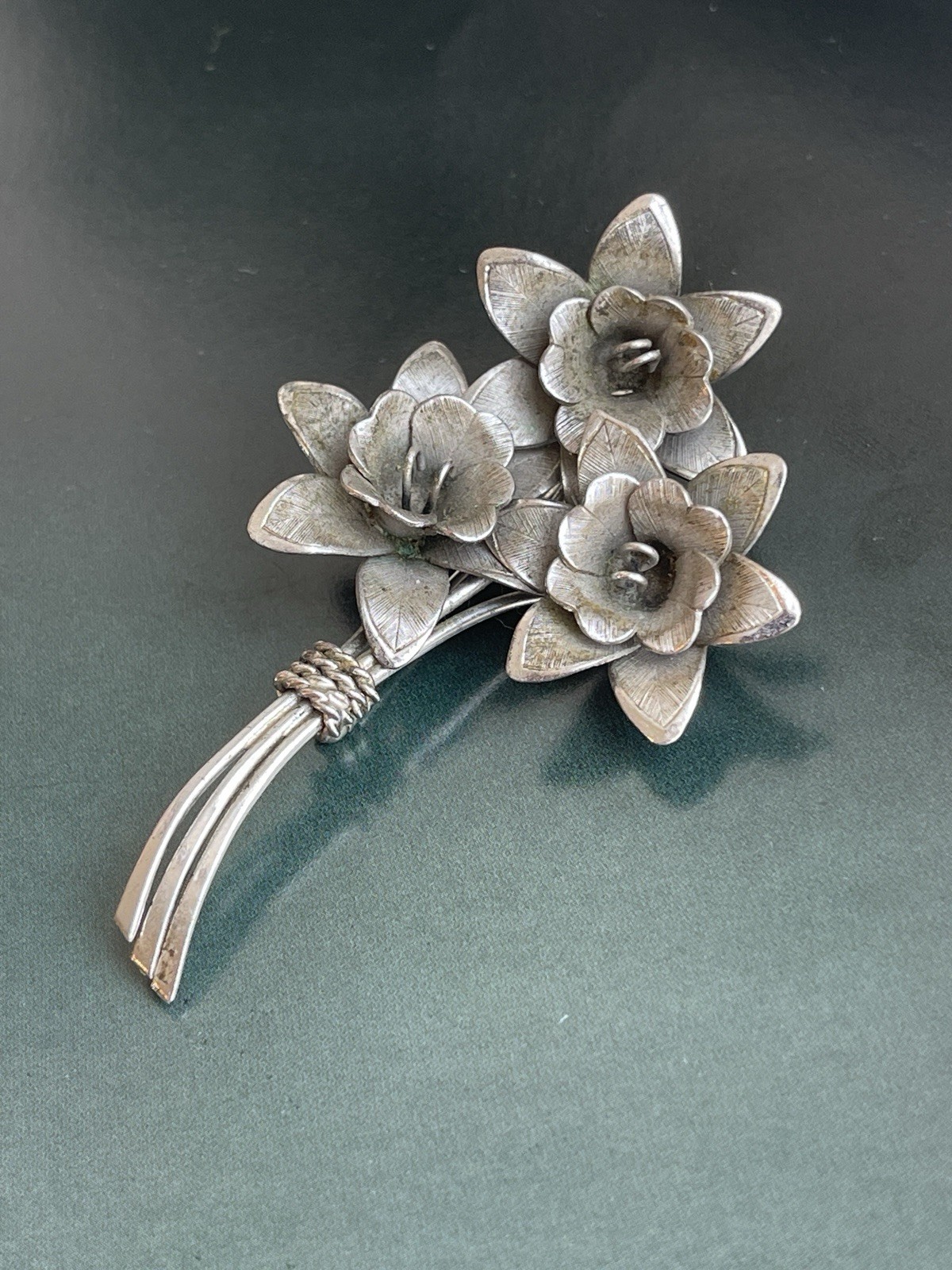 Sterling Flower Brooch Mid century
