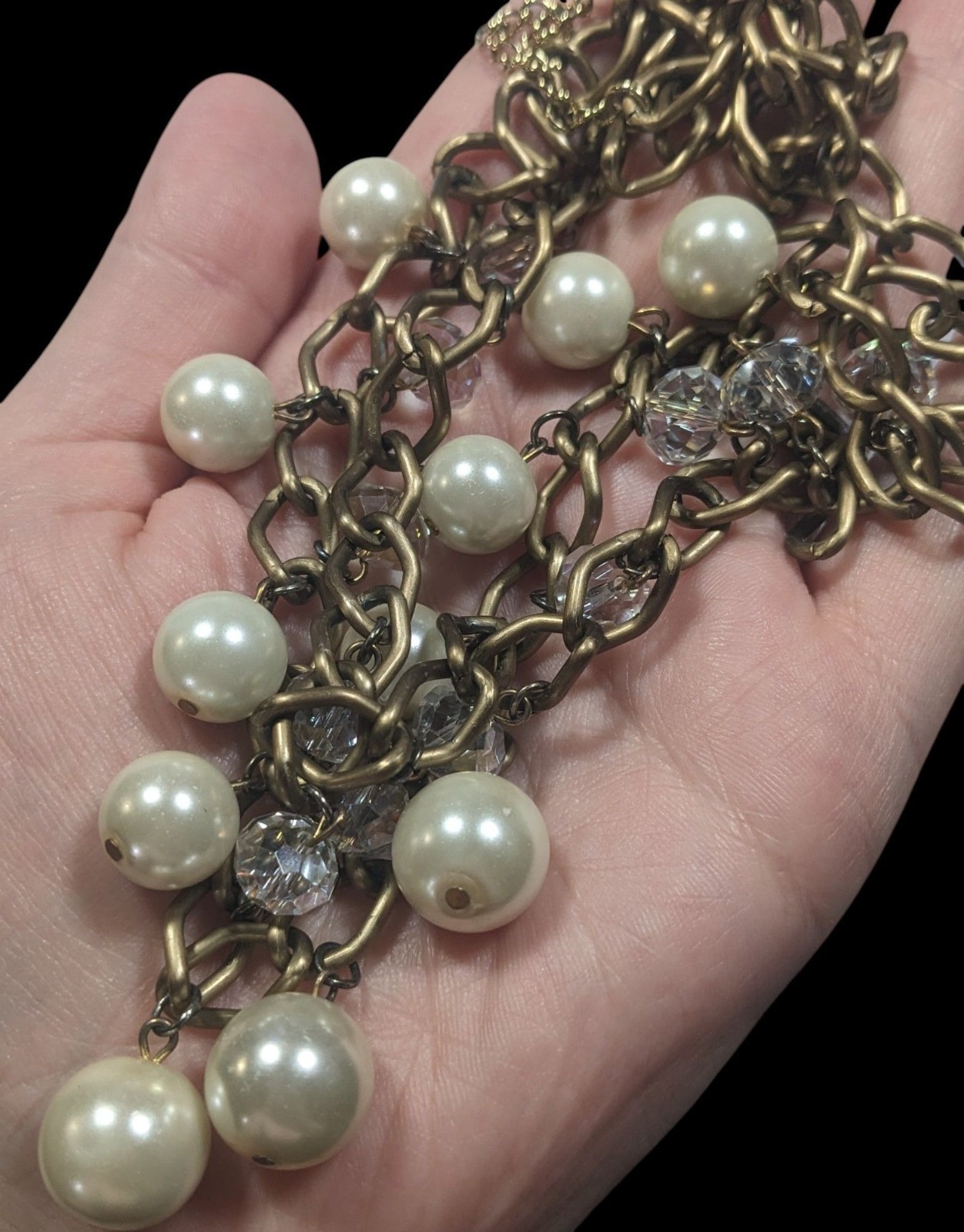 Vintage Glam Faux Pearl And Aurora Borealis Crystal Layered Fringe Necklace