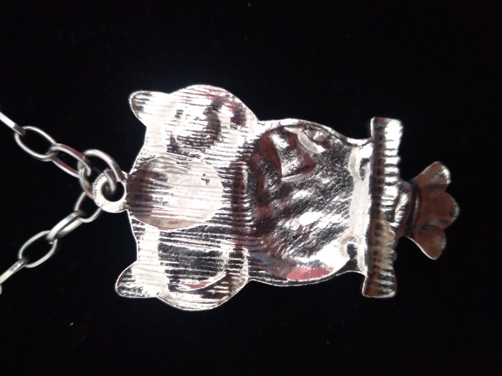 Owl Pendant Necklace Silver Tone Rhinestones 26 Inches Vintage