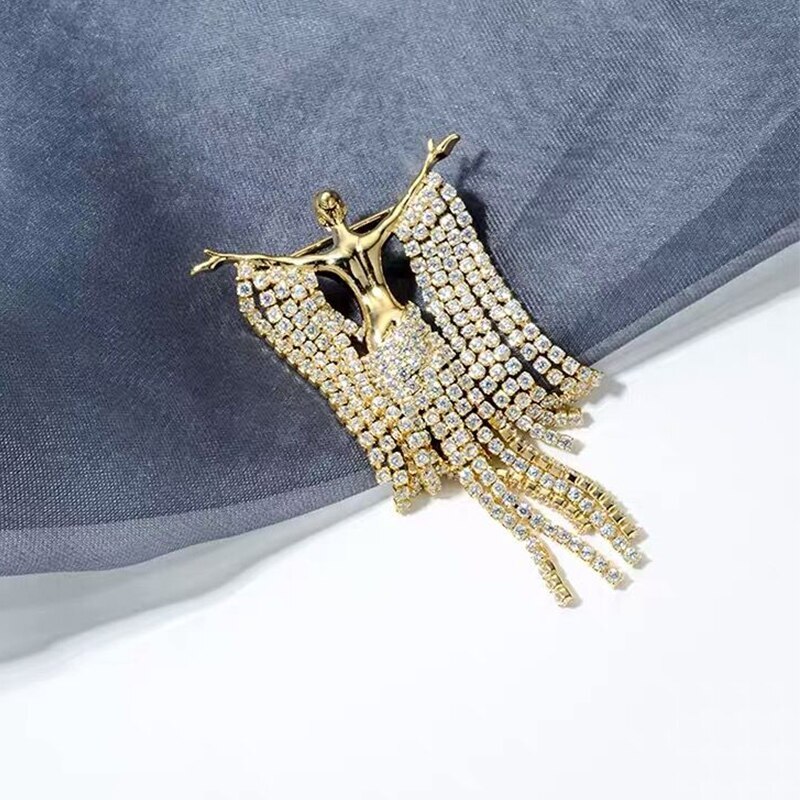 Rhinstone Ladies Doll Brooch Alloy Beauty tassel Girl Women Men Jewelry Gift