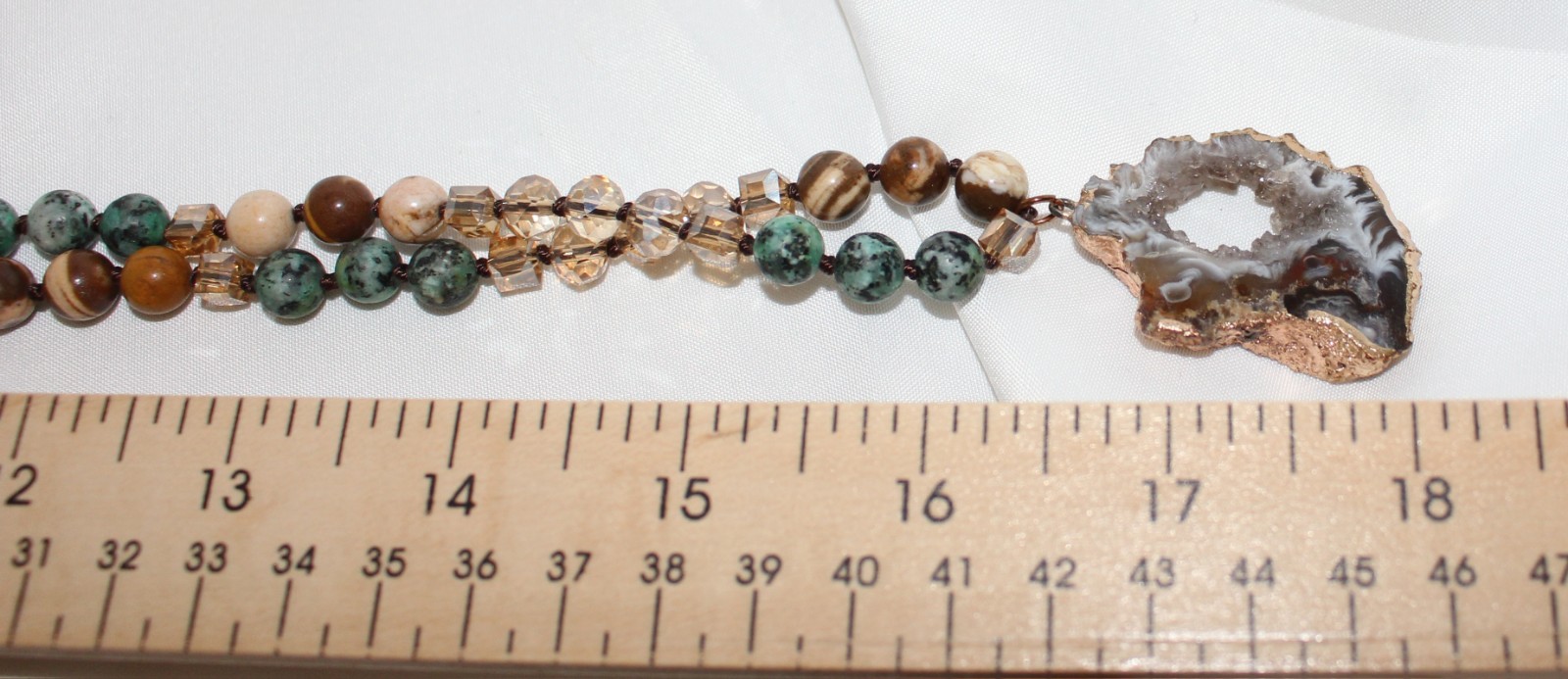 Estate Vintage Boho Necklace Crystal Druzy Brown Natural Stone Earthy Colors