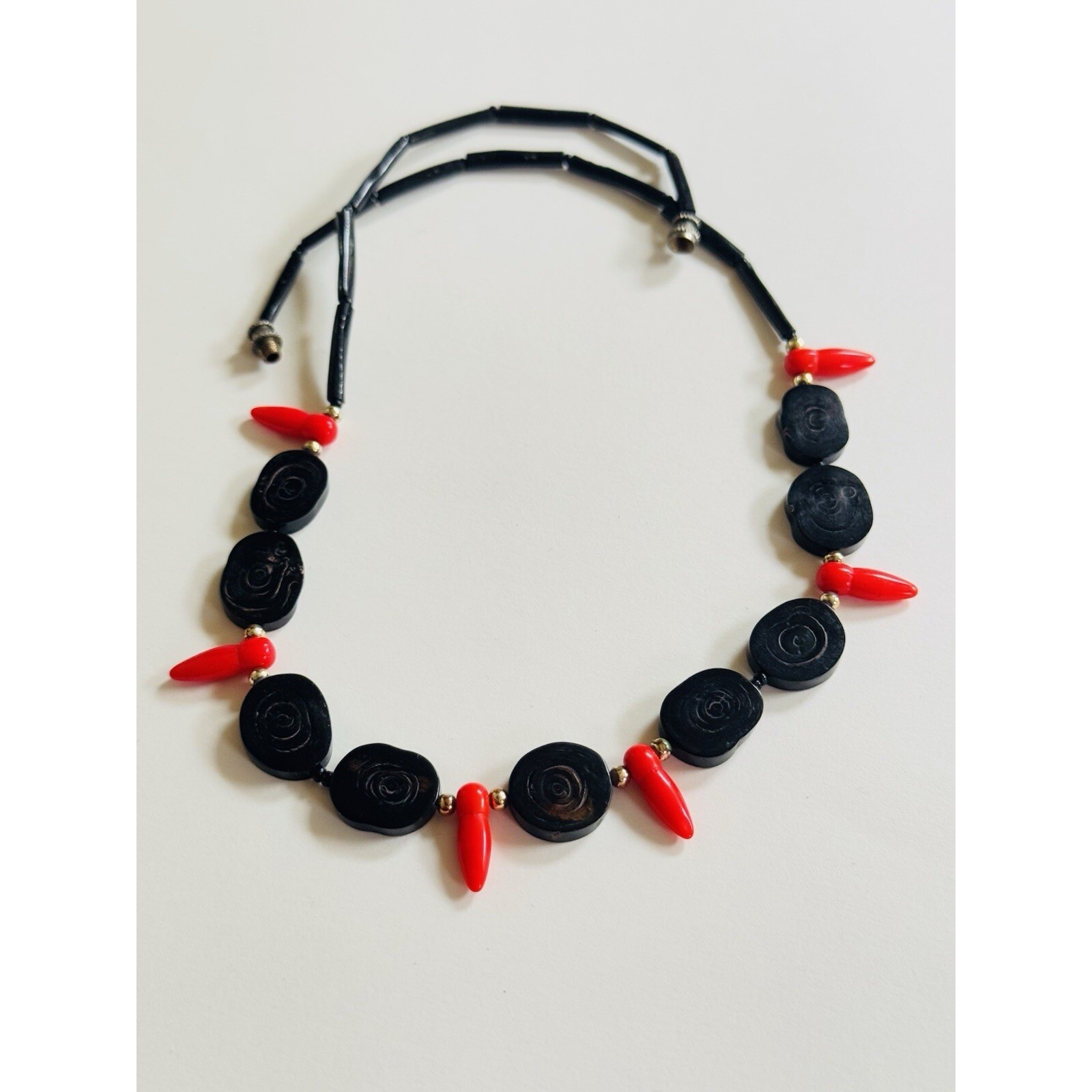 Black Coral VTG Necklace Collar Choker Natural Genuine Hawaiian Real Beads 18″