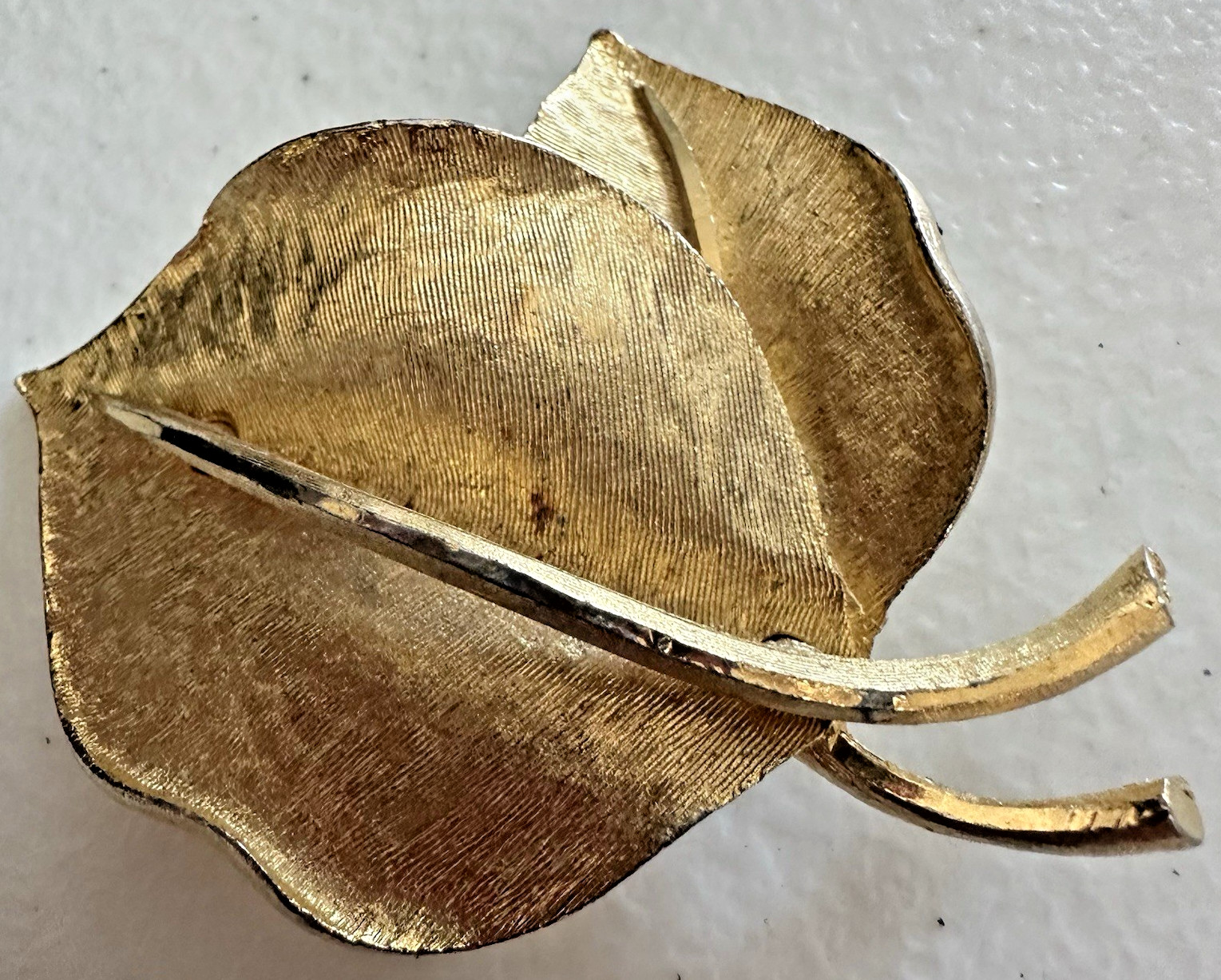 Vintage BSK Gold Tone Leaf Brooch Signed Textured Nature Pin