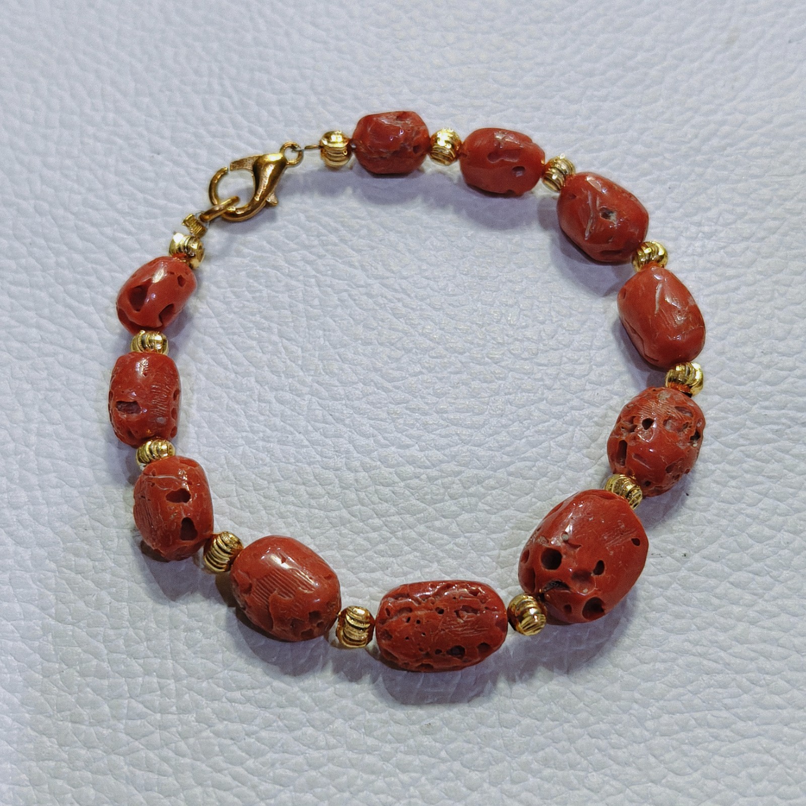 Vintage Real Italy Coral Bracelet Natural Red Coral Beads Antique Style Jewelry