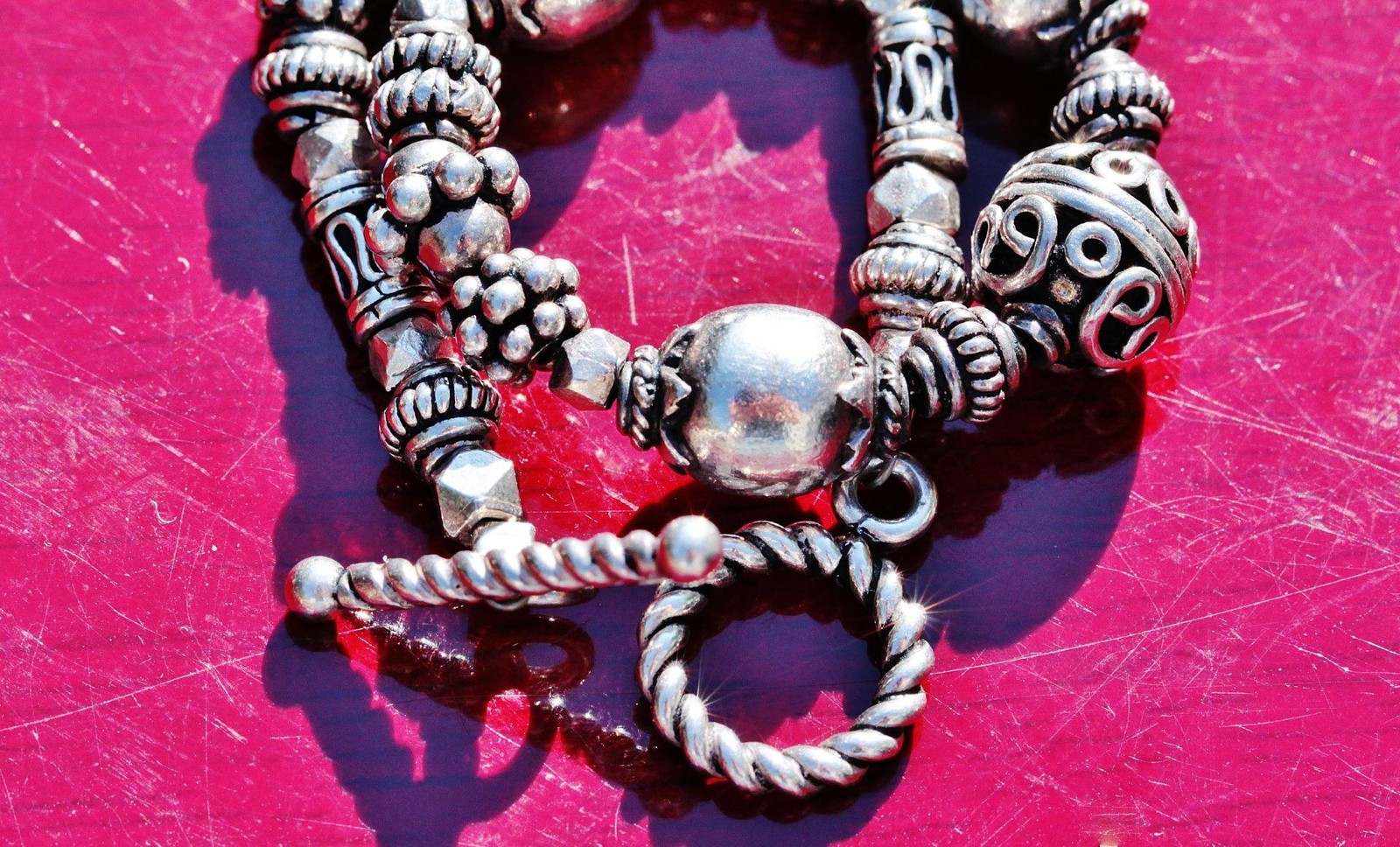 bead bracelet base metal heavy 7.75″ vintage handmade 20.1gr